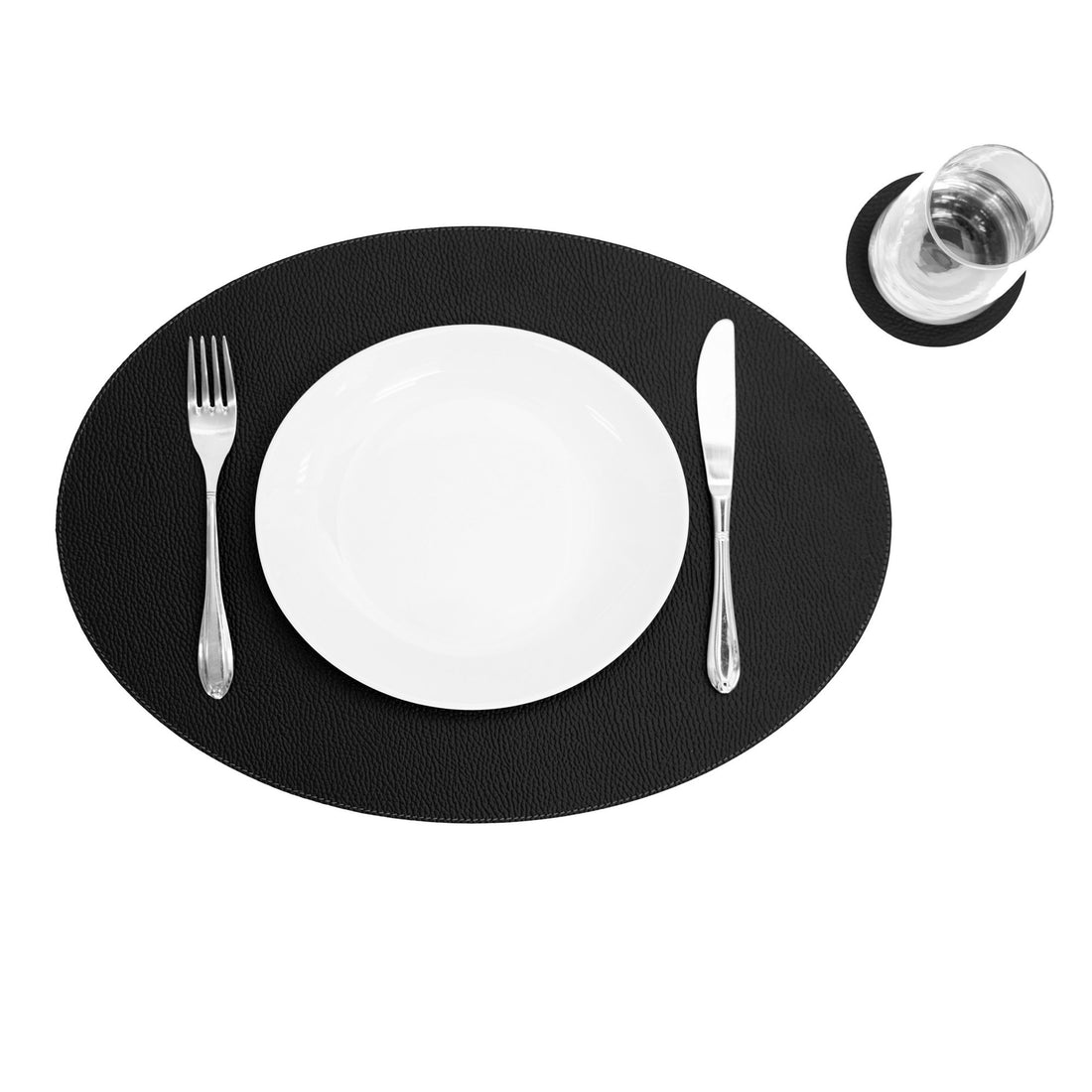 Recycled Leather Oval Placemats Black 45x33 cm