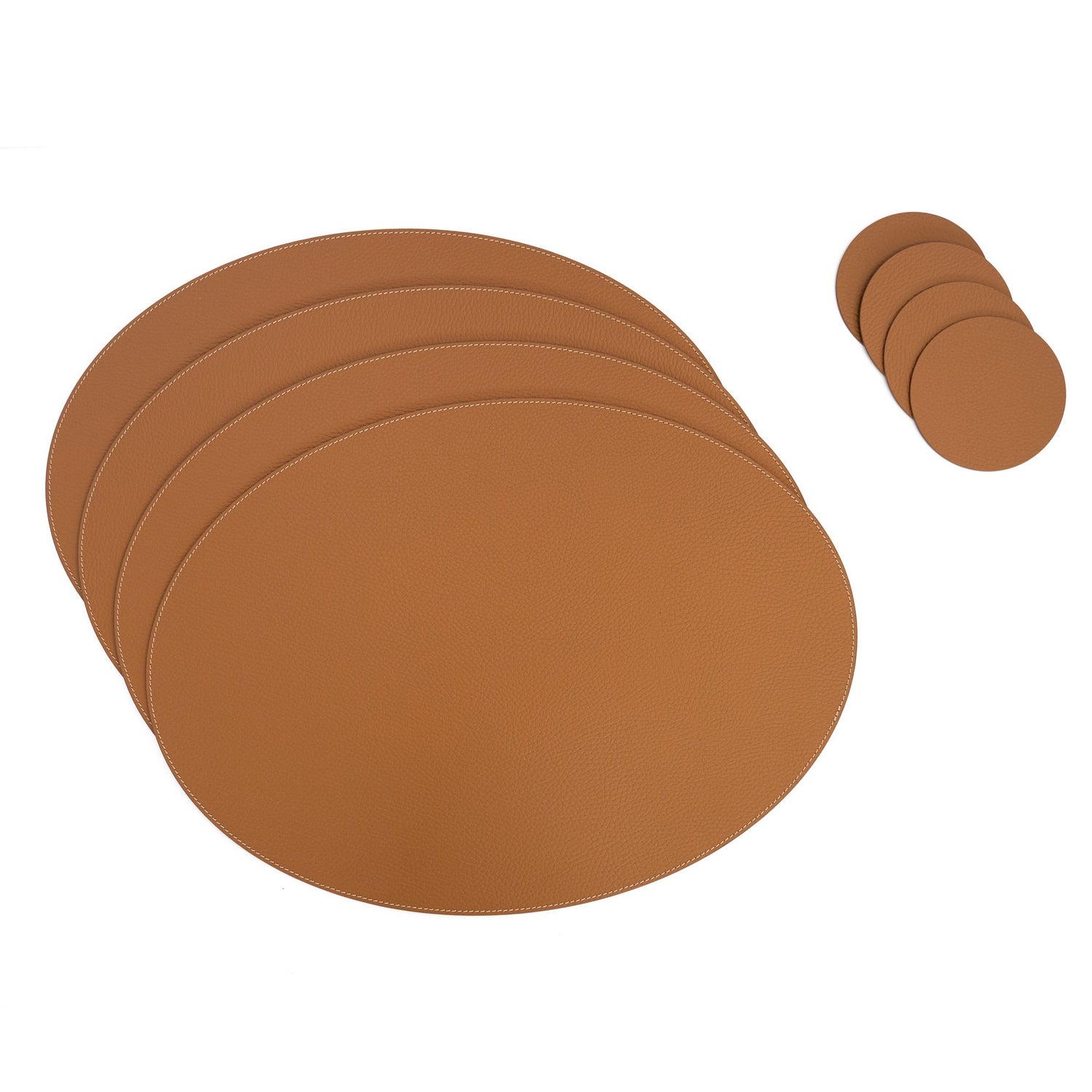 Recycled Leather Oval Placemats Cognac 45x33 cm