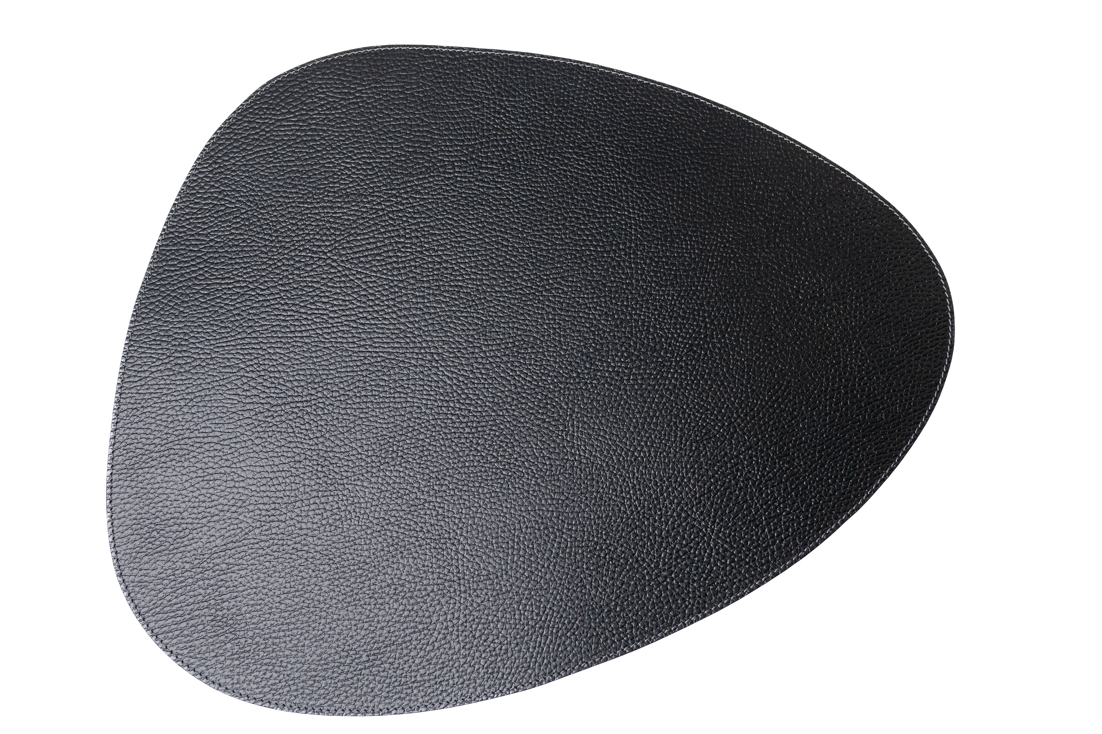 Bechiva Recycled Leather Placemat Black Drop Shape Handcrafted Table Mats Eco Friendly Durable