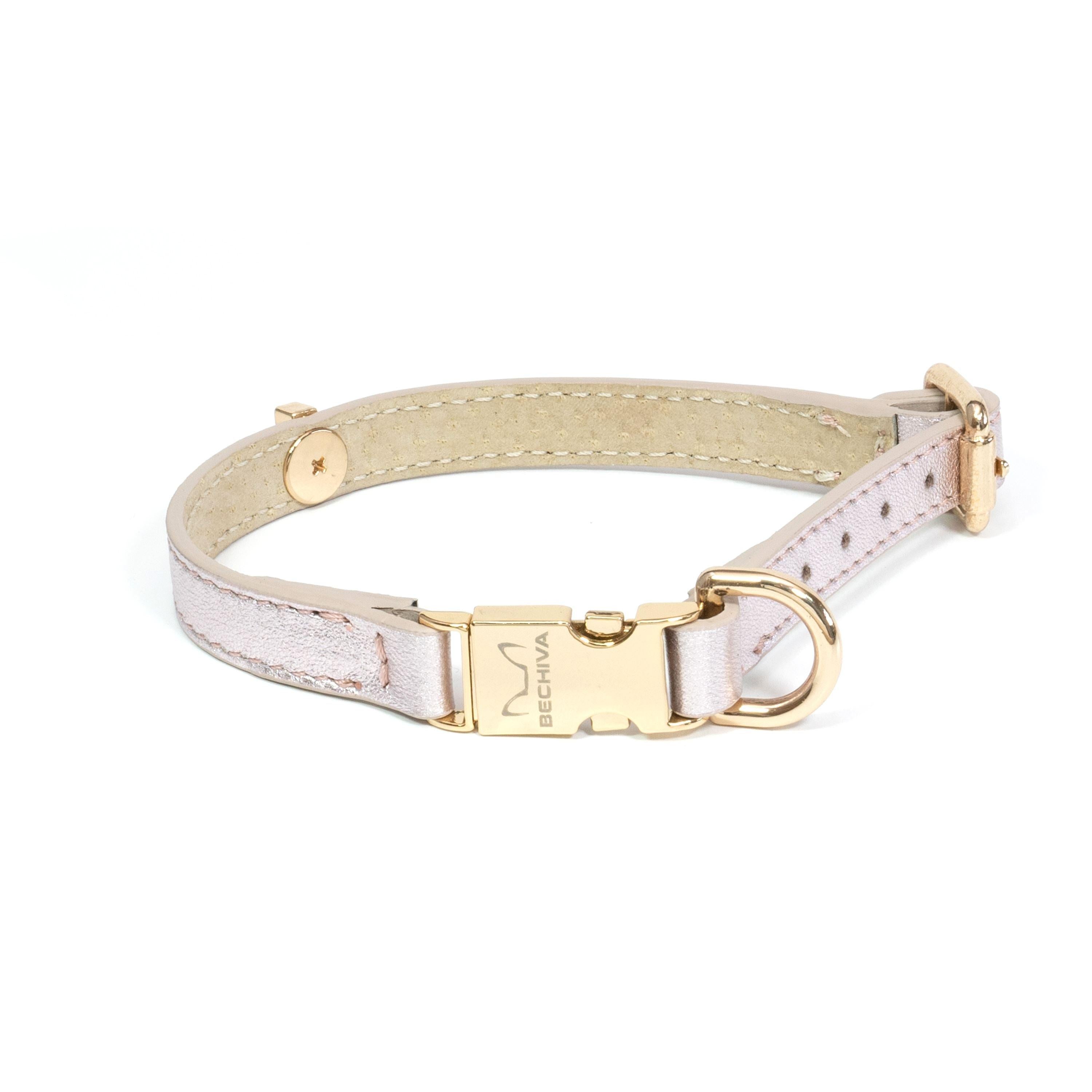 Leather Dog Collar Tino Silver Rose - Bechiva