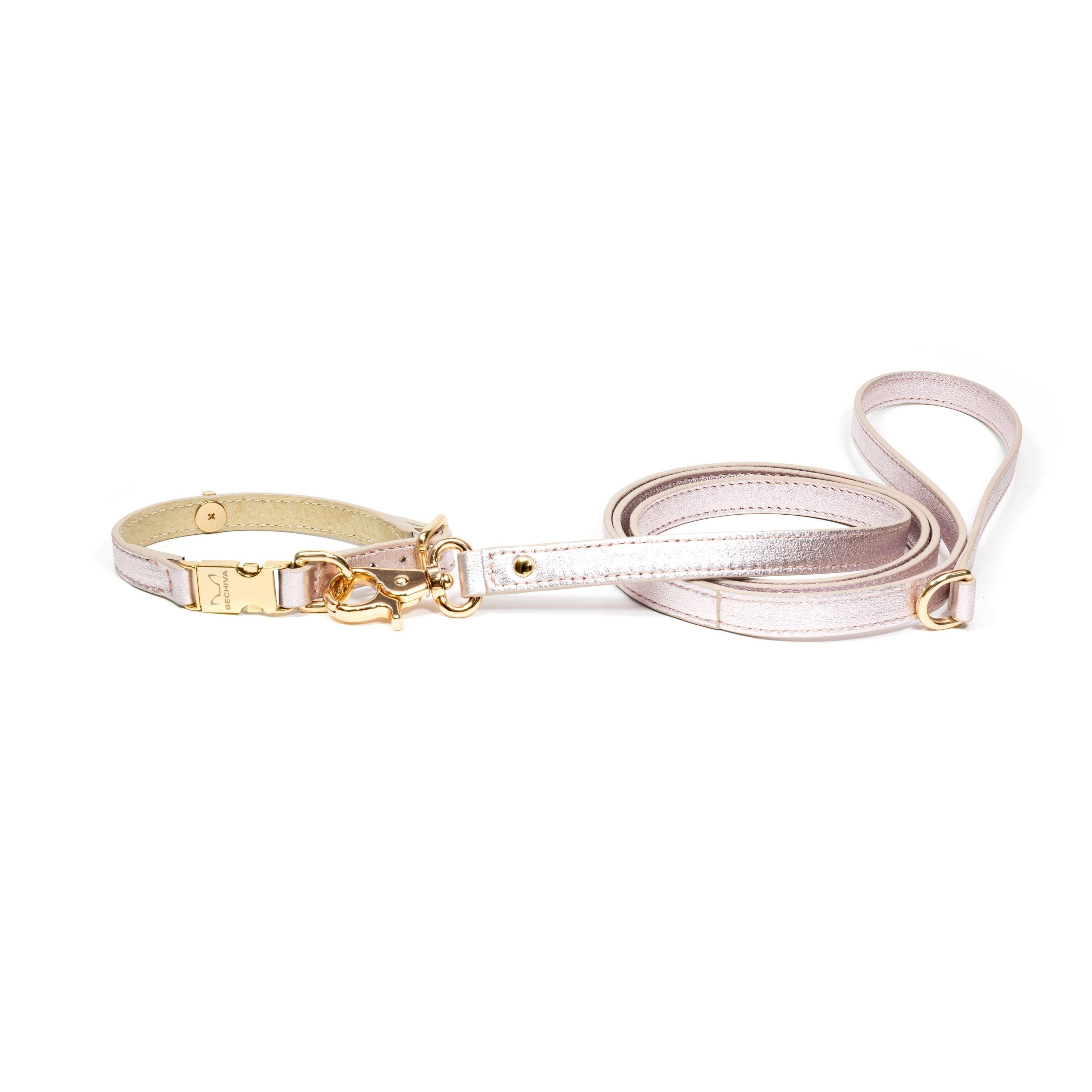 Leather Dog Collar Tino Silver Rose - Bechiva