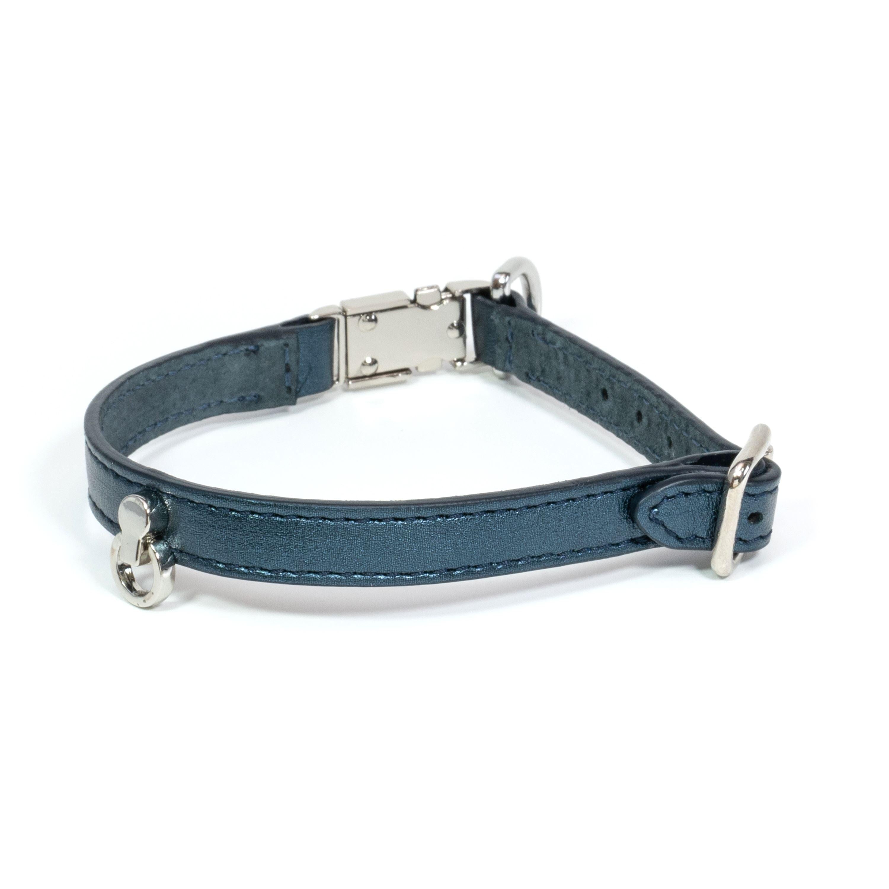 Leather Dog Collar Tino Blue - Bechiva