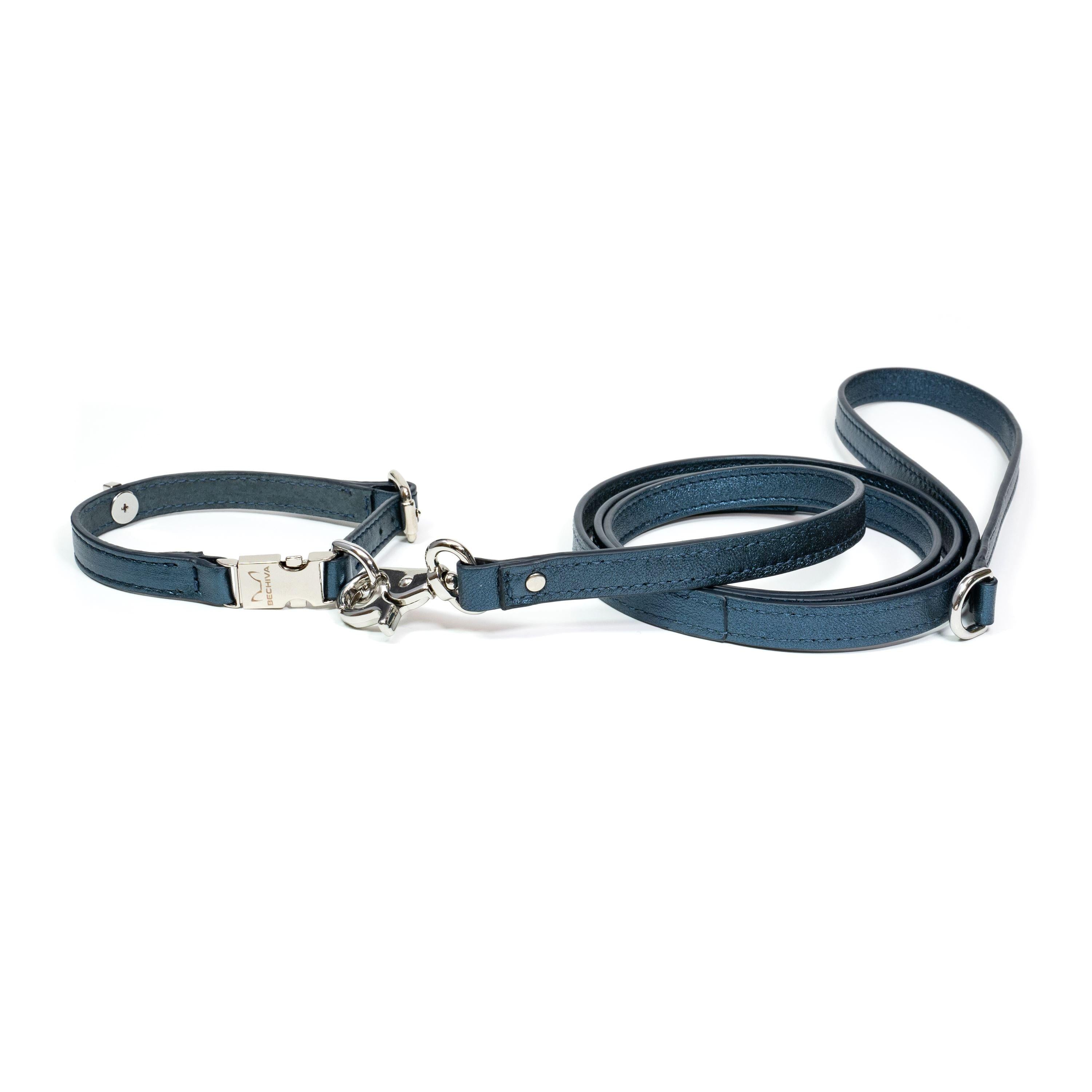 Leather Dog Collar Tino Blue - Bechiva