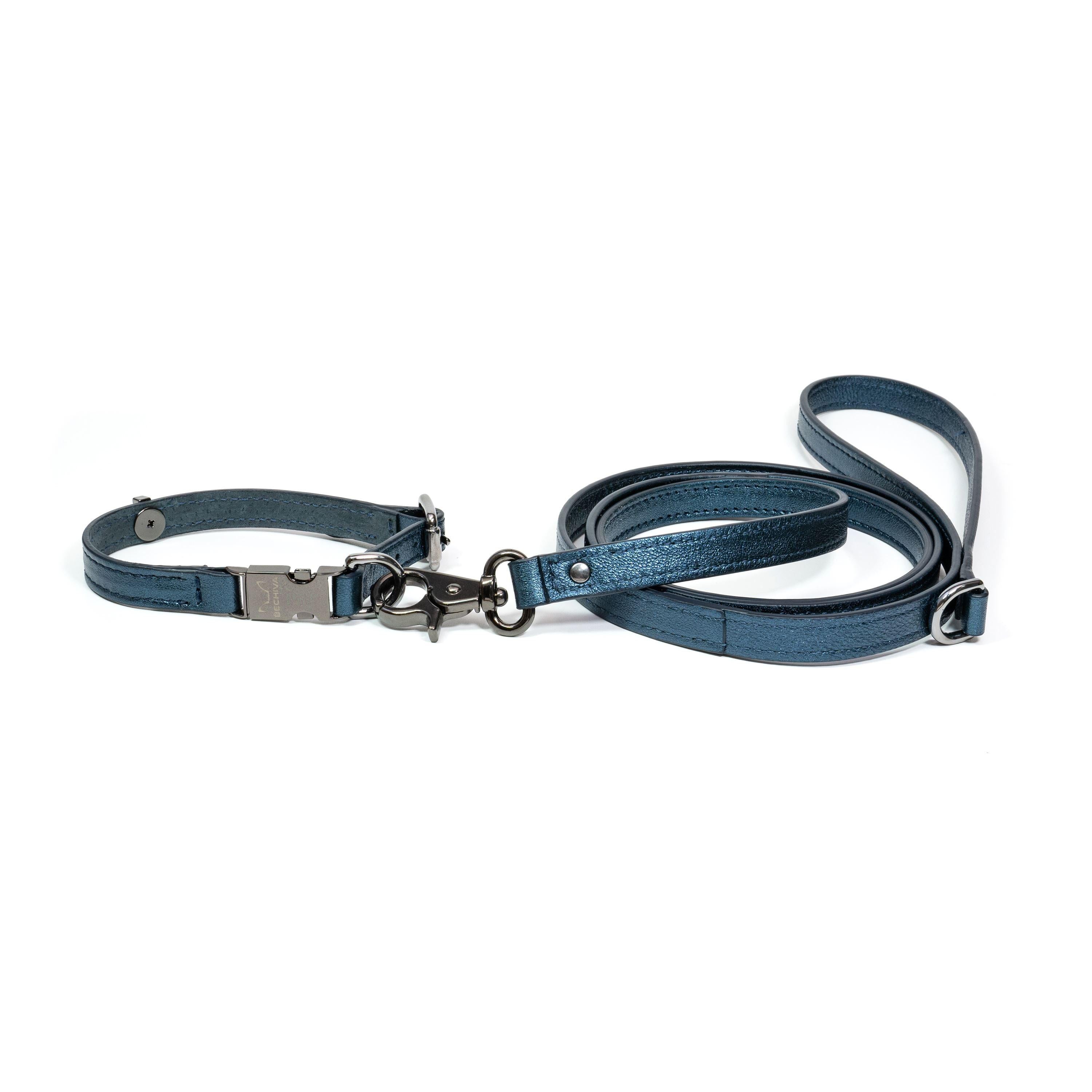 Leather Dog Collar Tino Blue - Bechiva