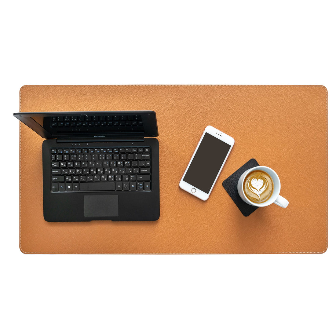 Bechiva Recycled Leather Desk Mat Cognac Handmade Eco Friendly Office Accessory Desk Pad