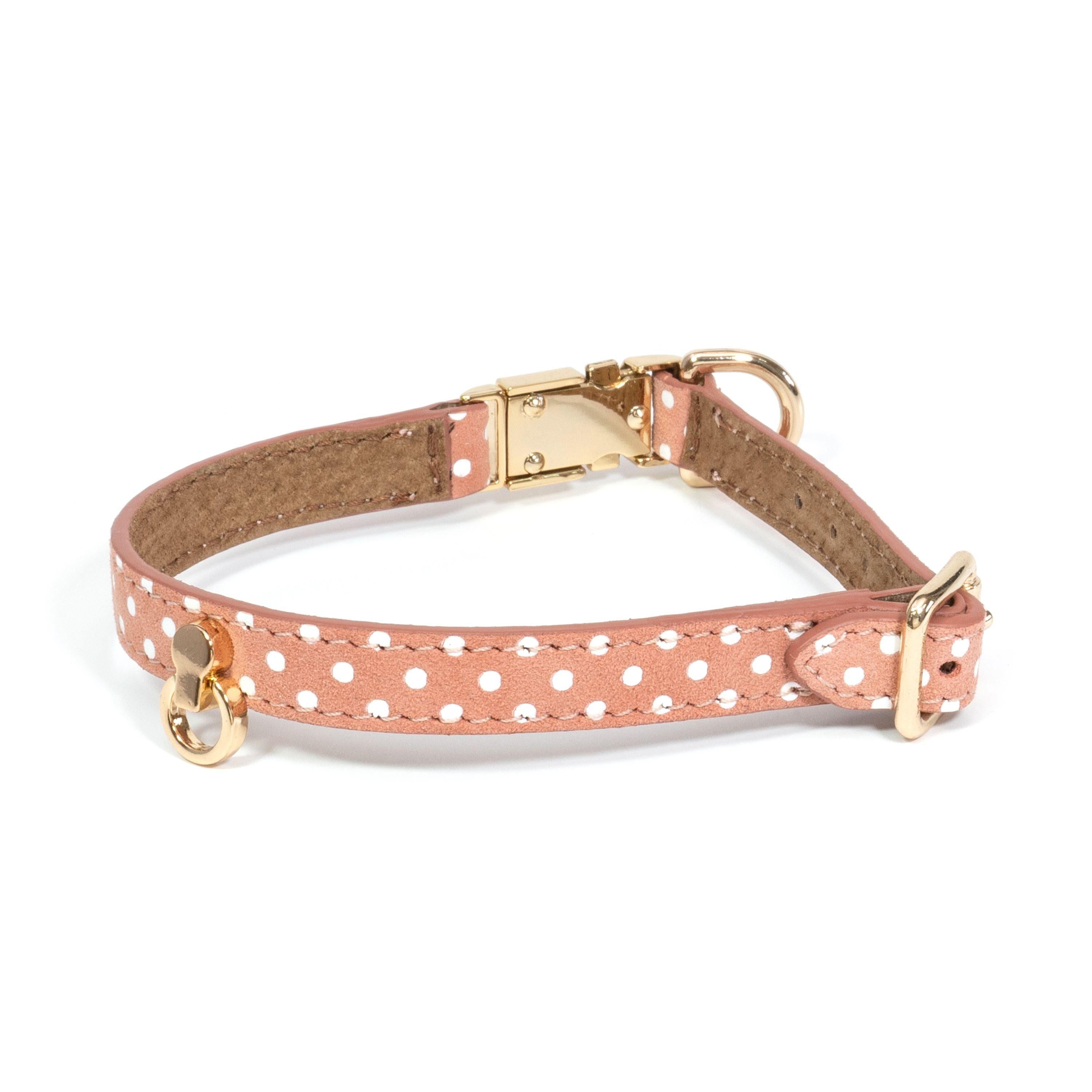 Leather Dog Collar Cherry Salmon Pots - Bechiva