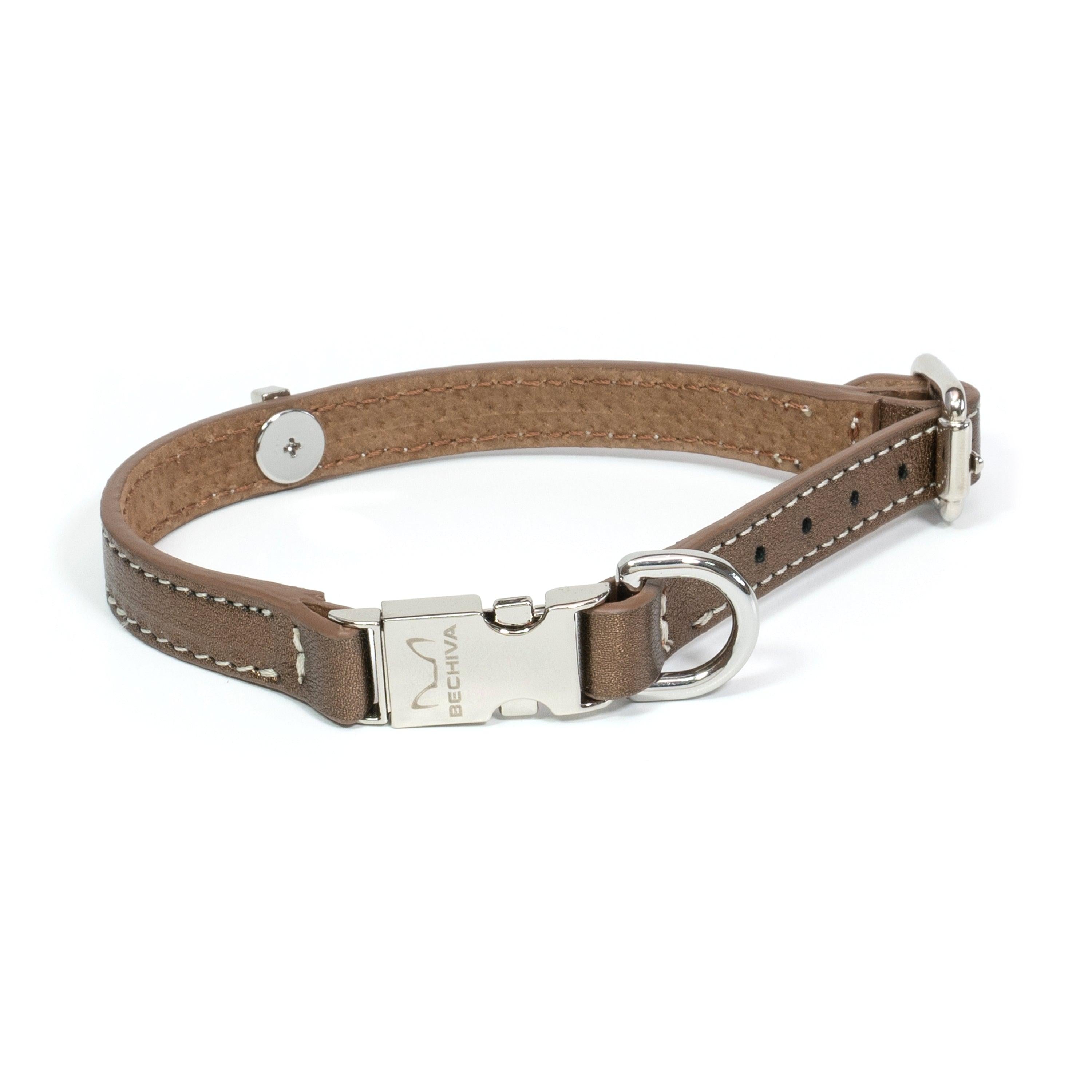 Leather Dog Collar Tino Bronze - Bechiva