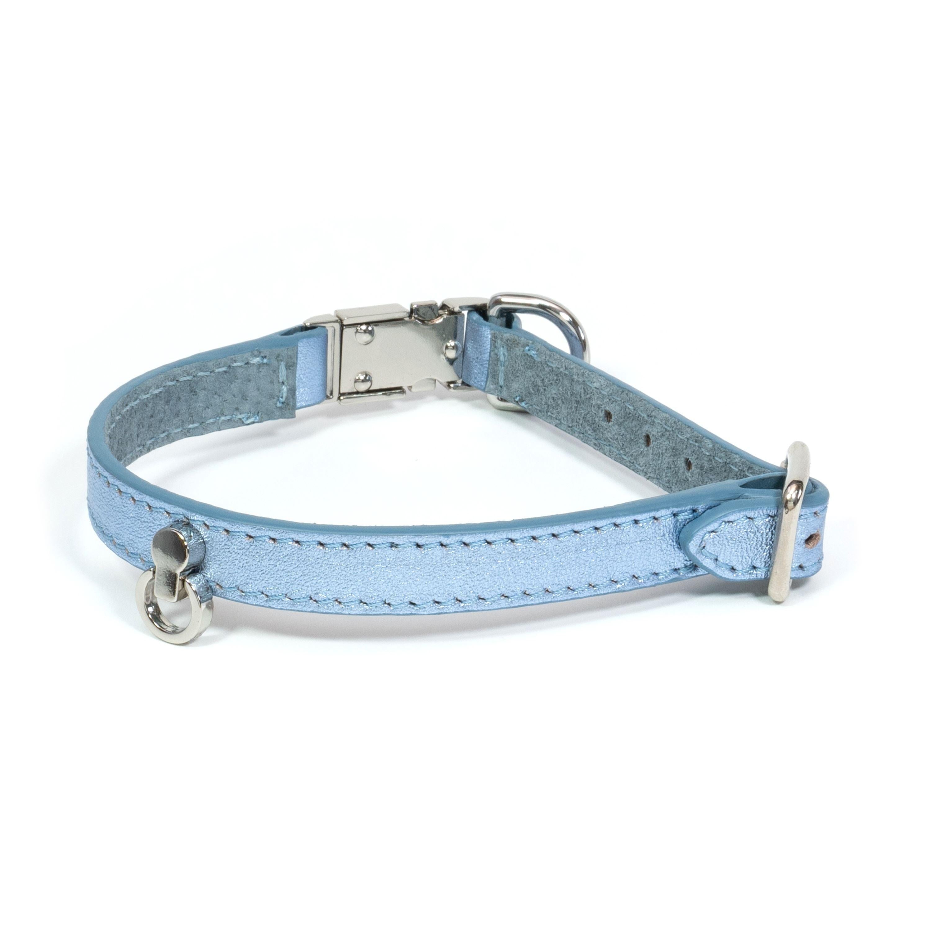 Leather Dog Collar Tino Light Blue - Bechiva