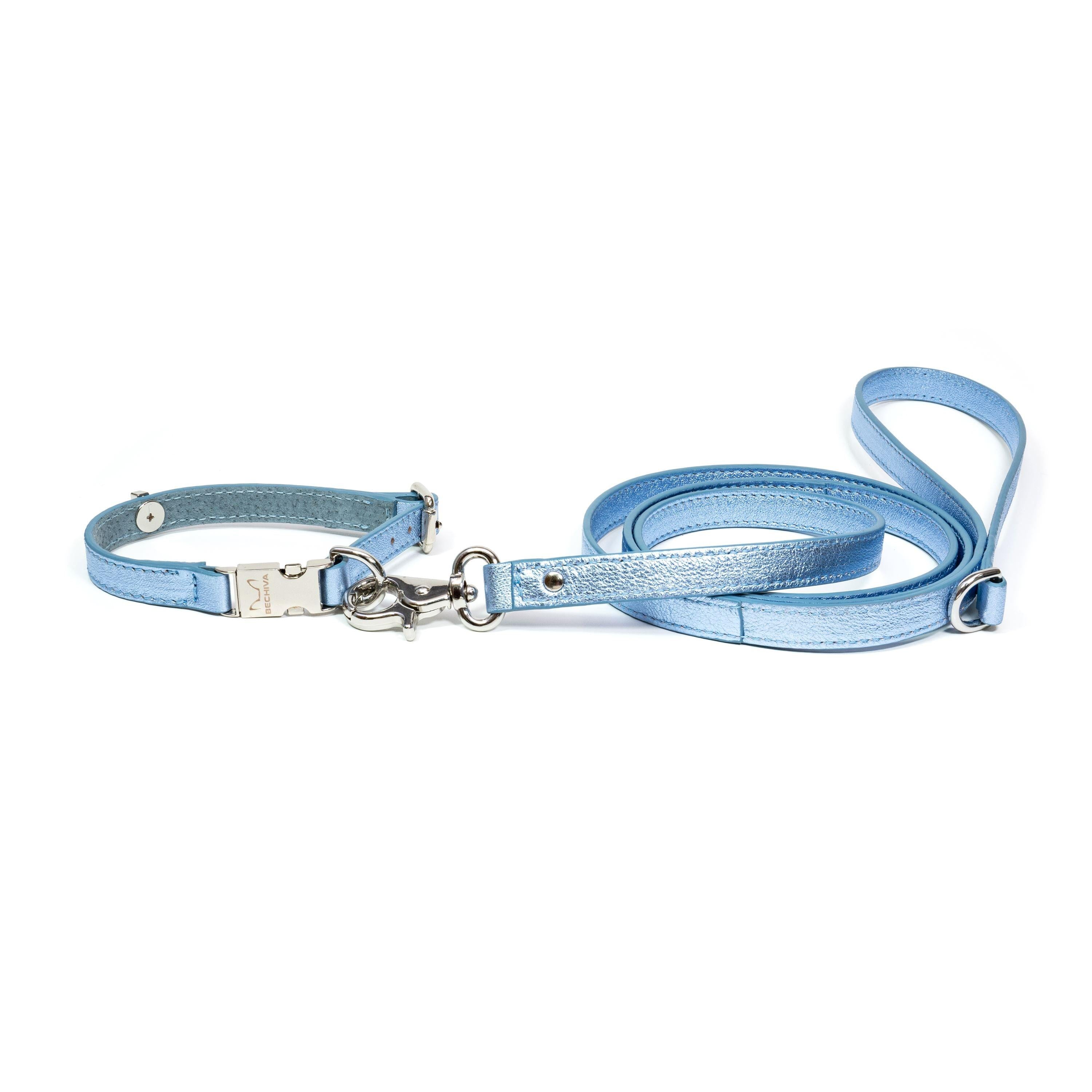Leather Dog Leash Tino Light Blue - Bechiva