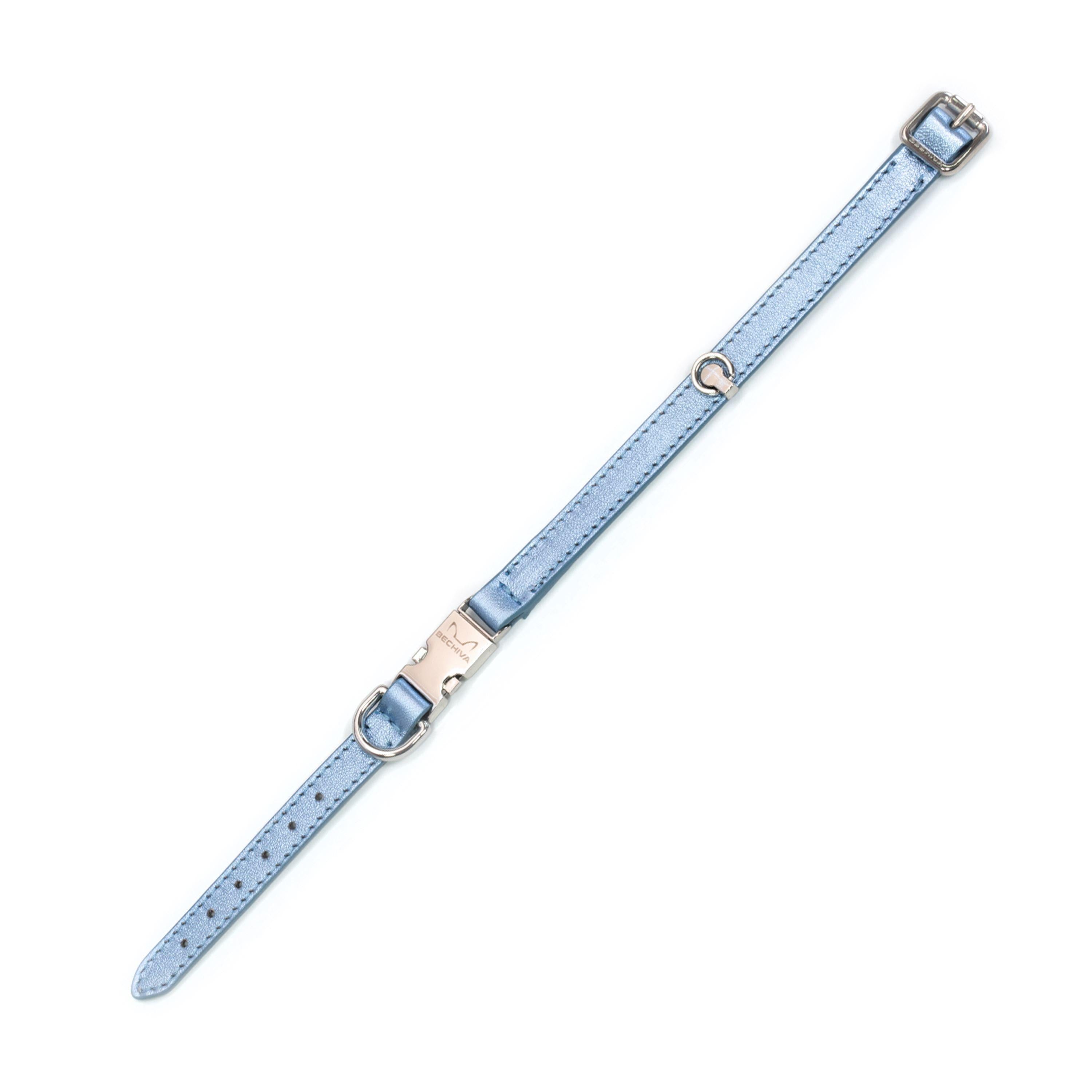 Leather Dog Collar Tino Light Blue - Bechiva