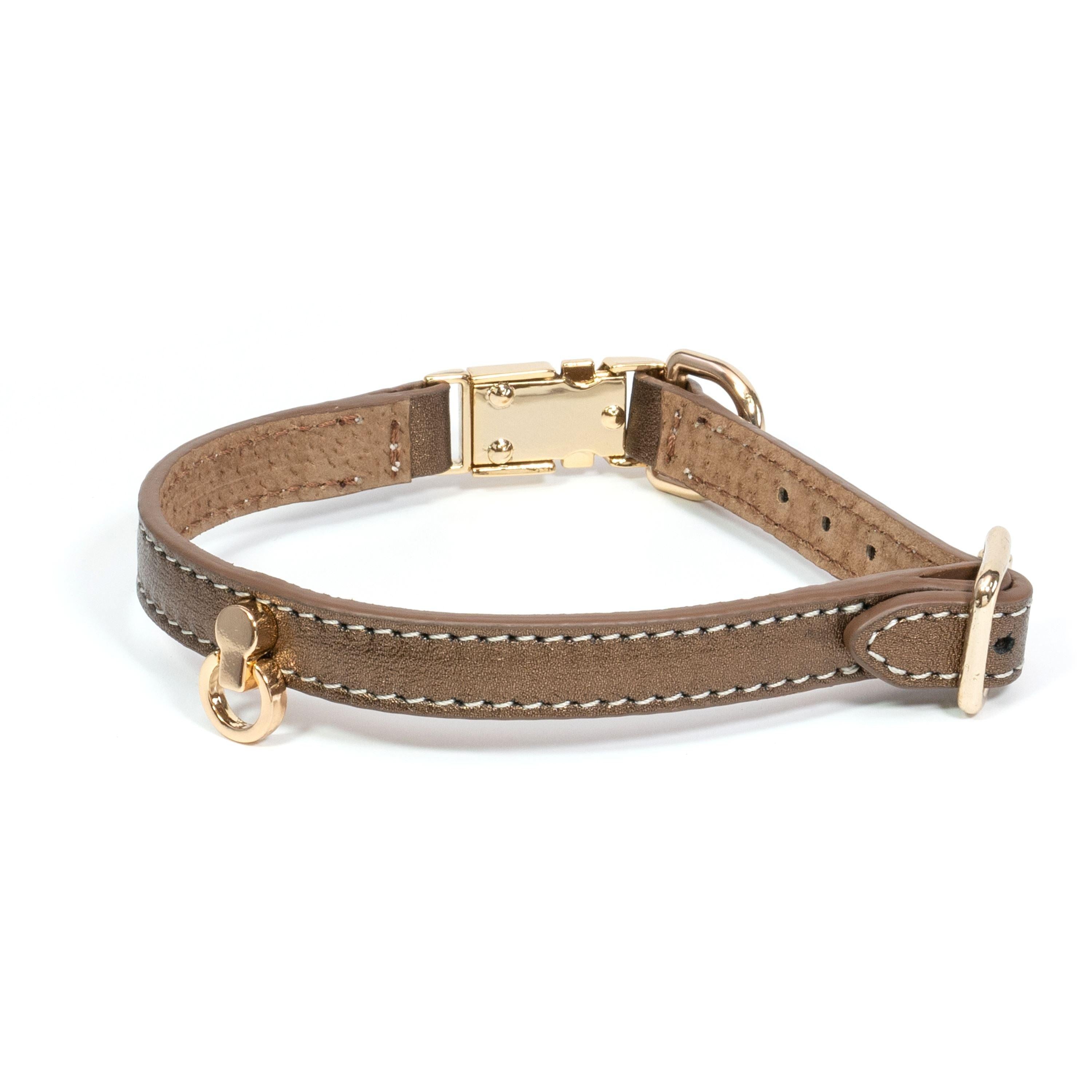 Leather Dog Collar Tino Bronze - Bechiva