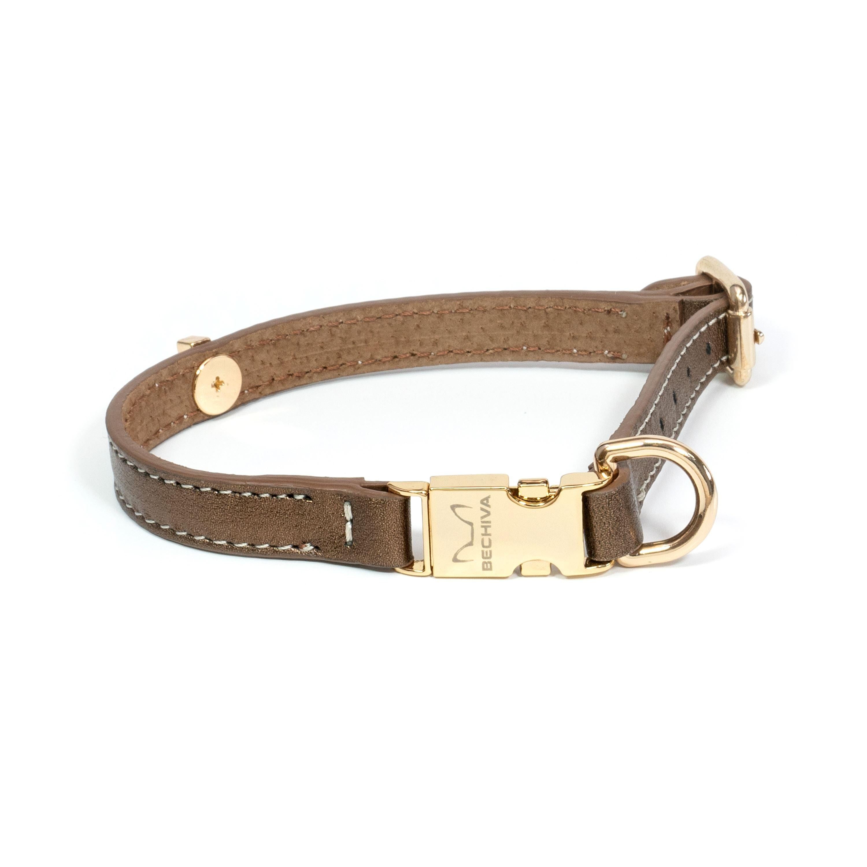 Leather Dog Collar Tino Bronze - Bechiva