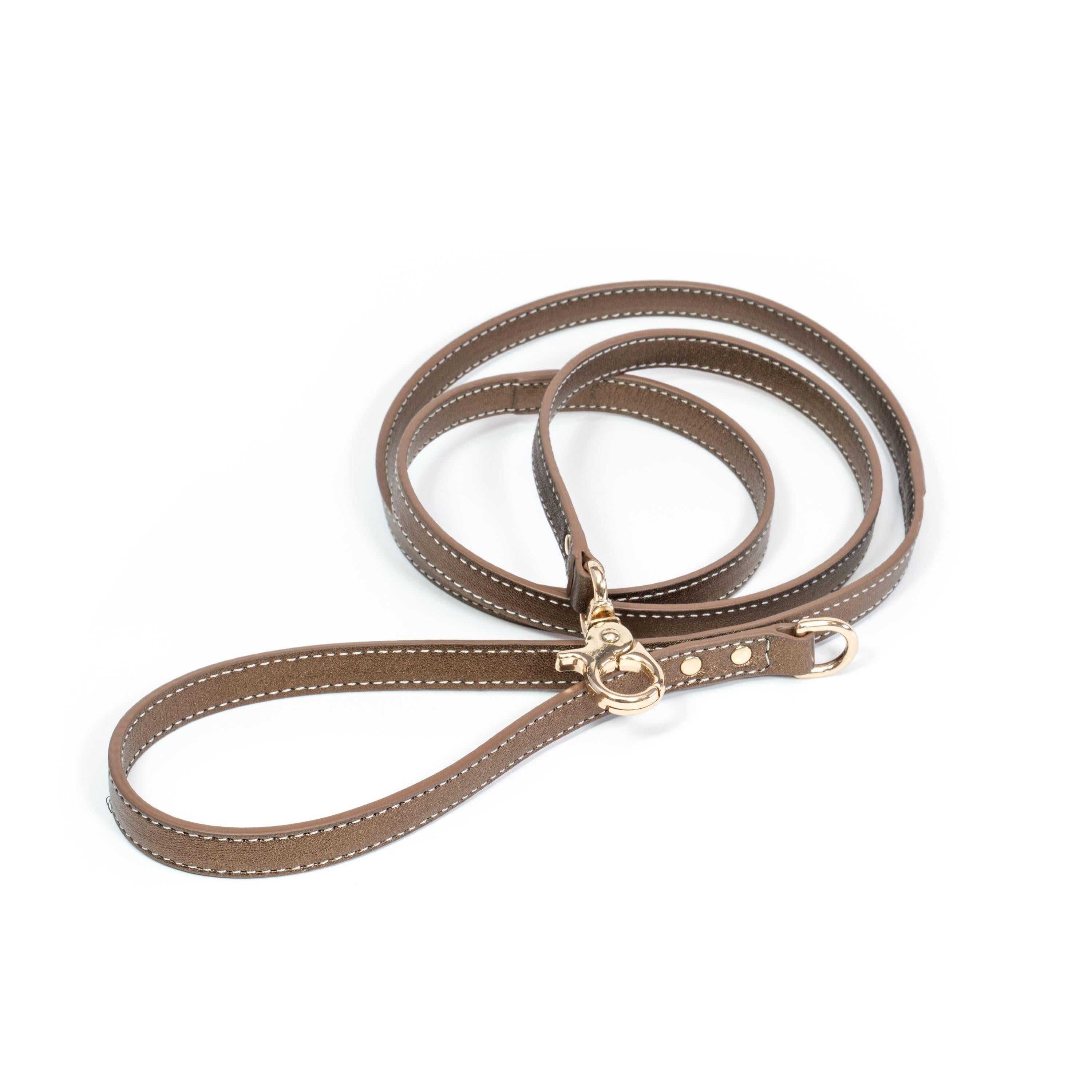 Leather Dog Leash Tino Bronze - Bechiva