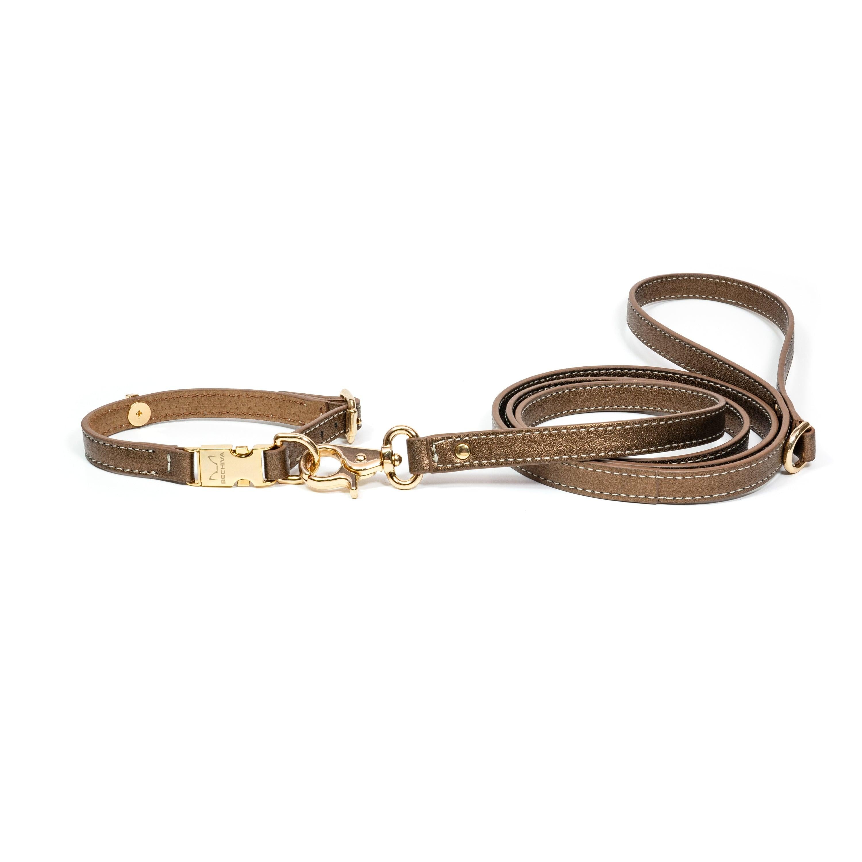 Leather Dog Collar Tino Bronze - Bechiva