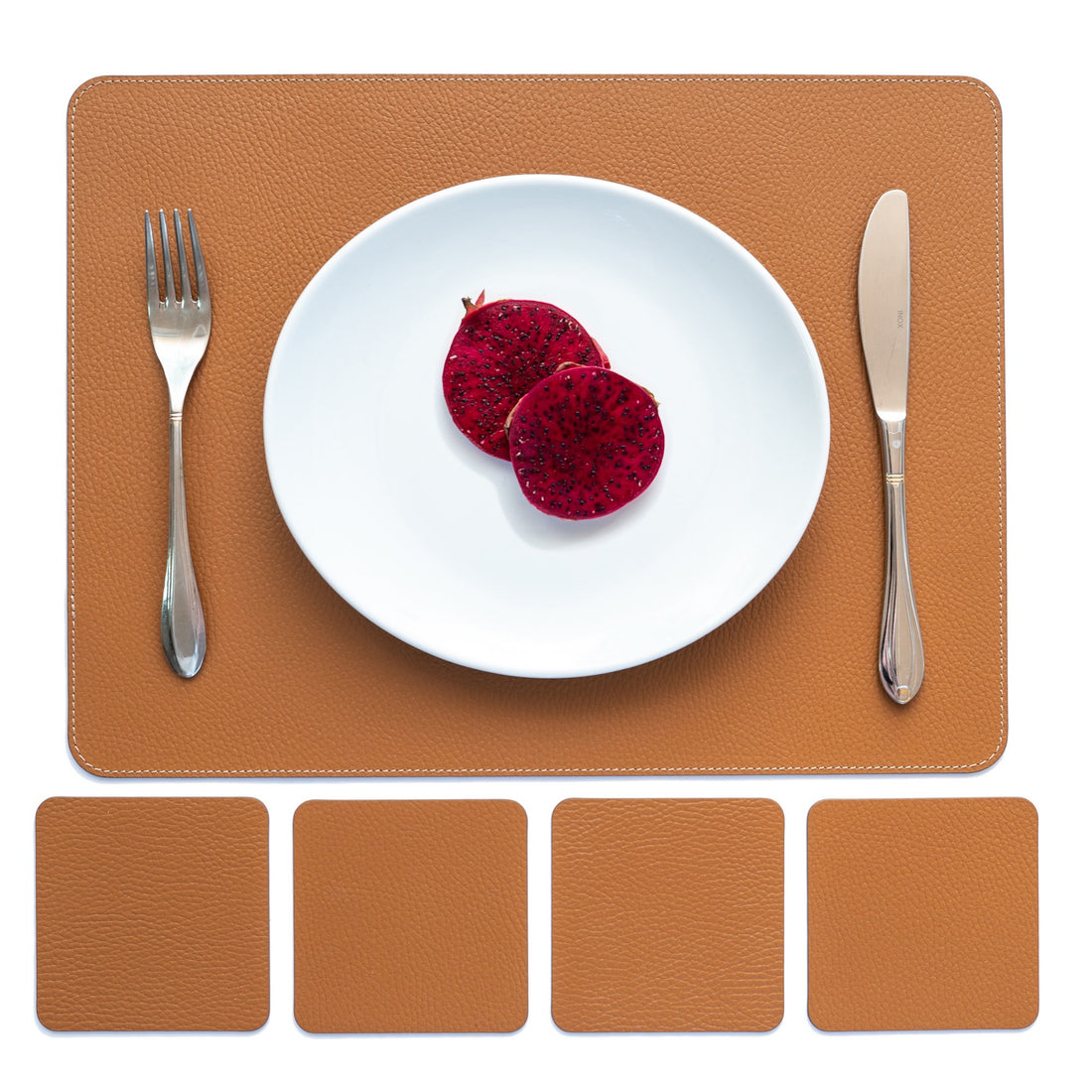 Recycled Leather Placemats Cognac 40x30 Handcrafted Eco Friendly Dining Table Decor