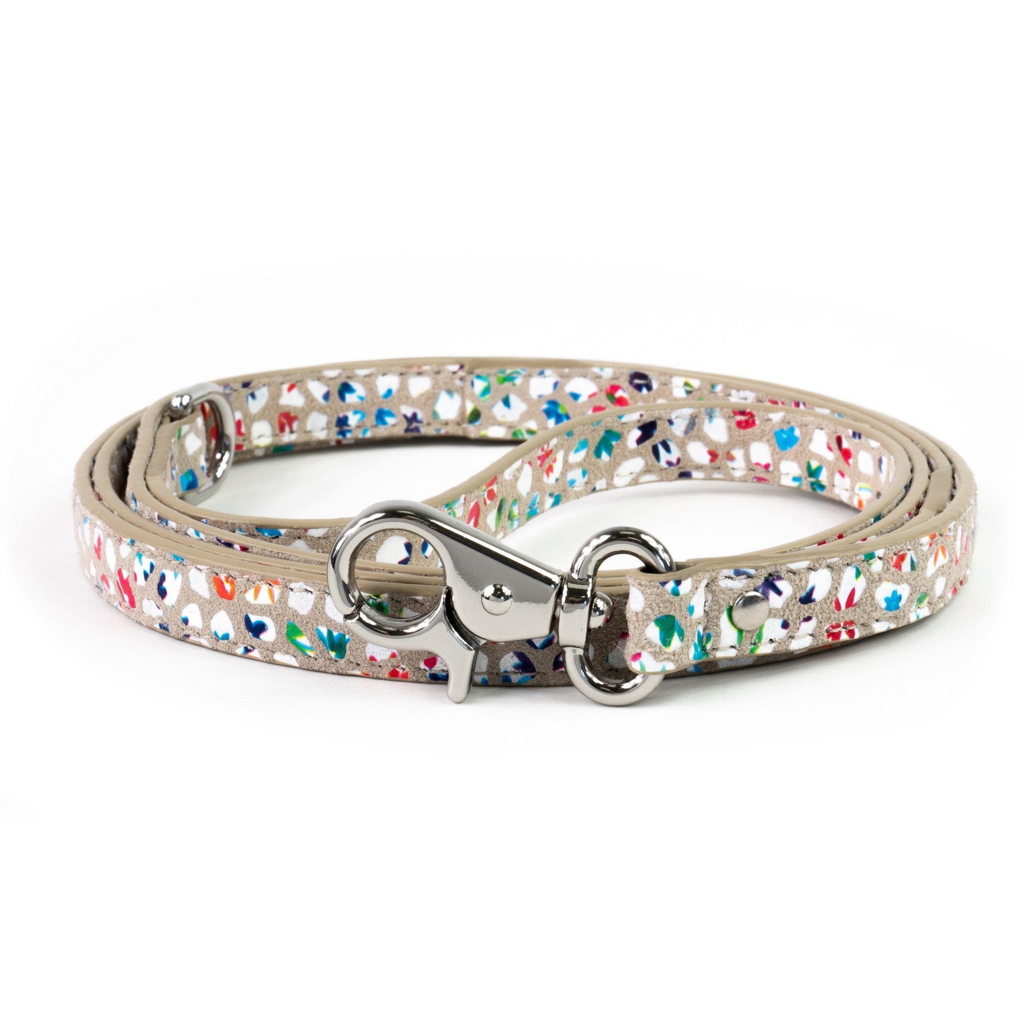 Leather Dog Leash Tino Cappuccino Flower