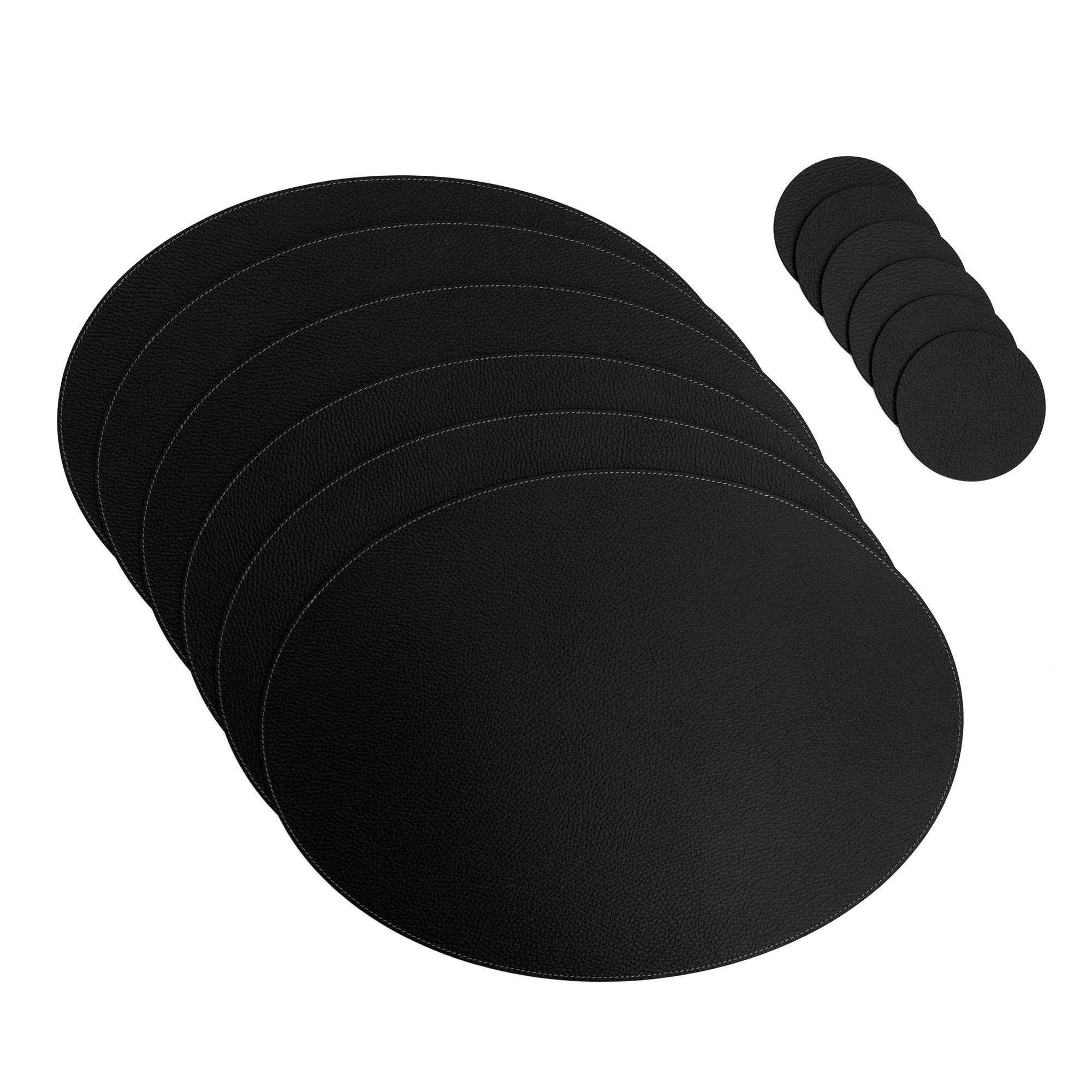 Recycled Leather Oval Placemats Black 45x33 cm