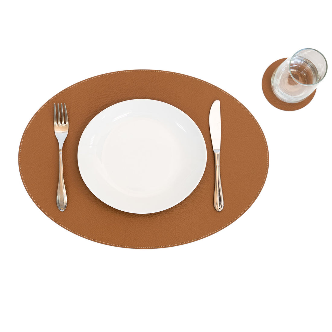 Bechiva Recycled Leather Oval Placemats Cognac 45x33 cm Handmade European Craftsmanship
