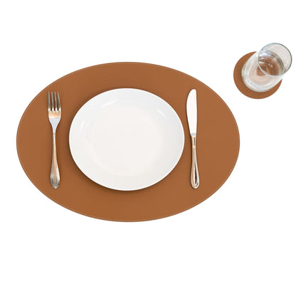 Recycled Leather Oval Placemats Cognac 45x33 cm