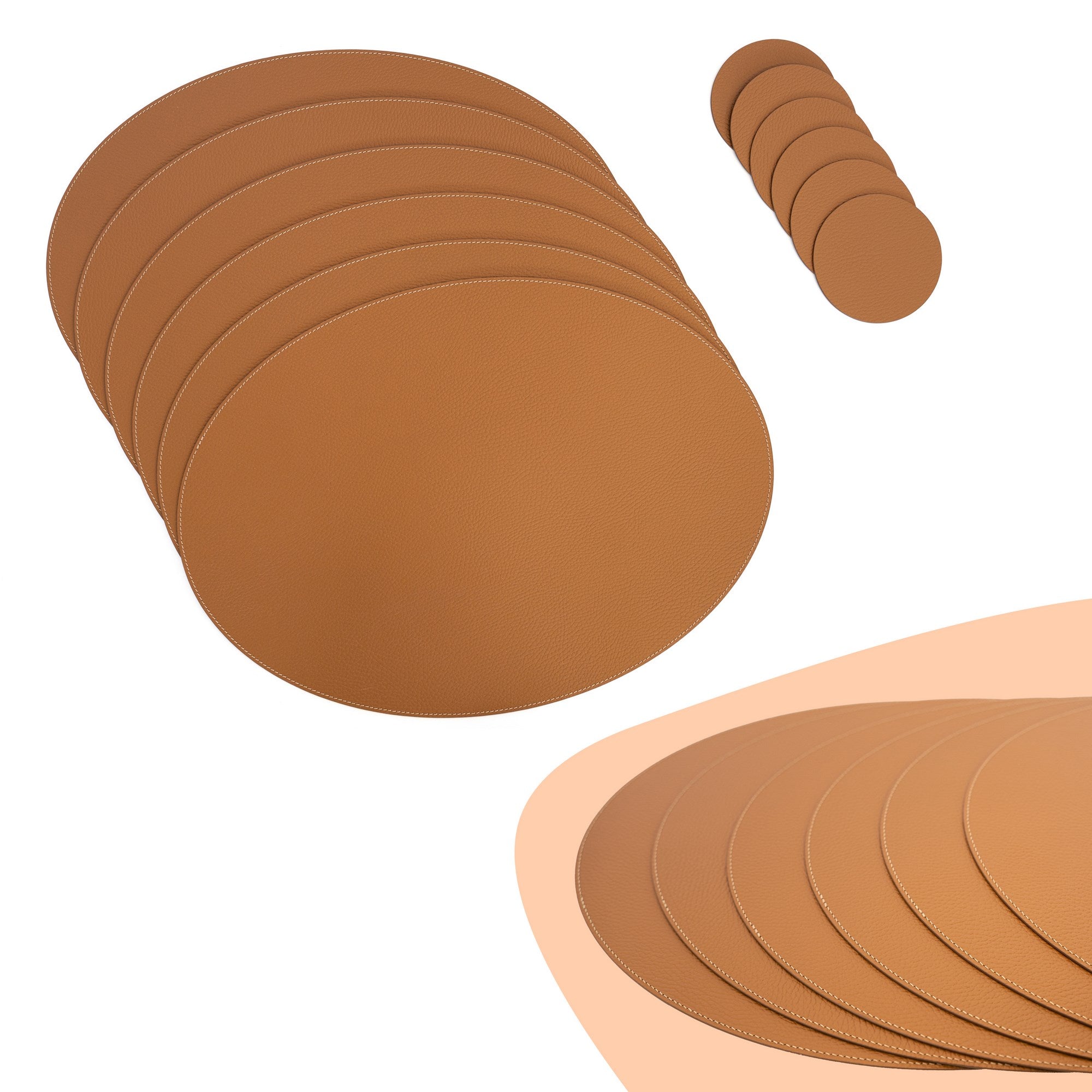 Recycled Leather Oval Placemats Cognac 45x33 cm