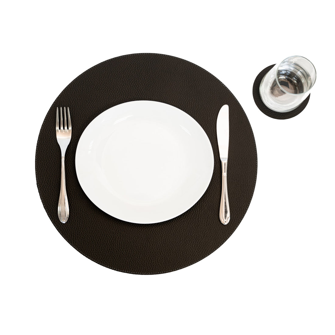 Bechiva Recycled Leather Round Placemats Black 38cm 33cm Set For Dining Table Eco Friendly Handmade