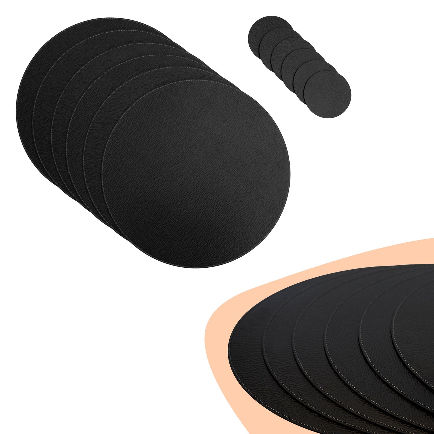 Recycled Leather Round Placemats Black 38cm