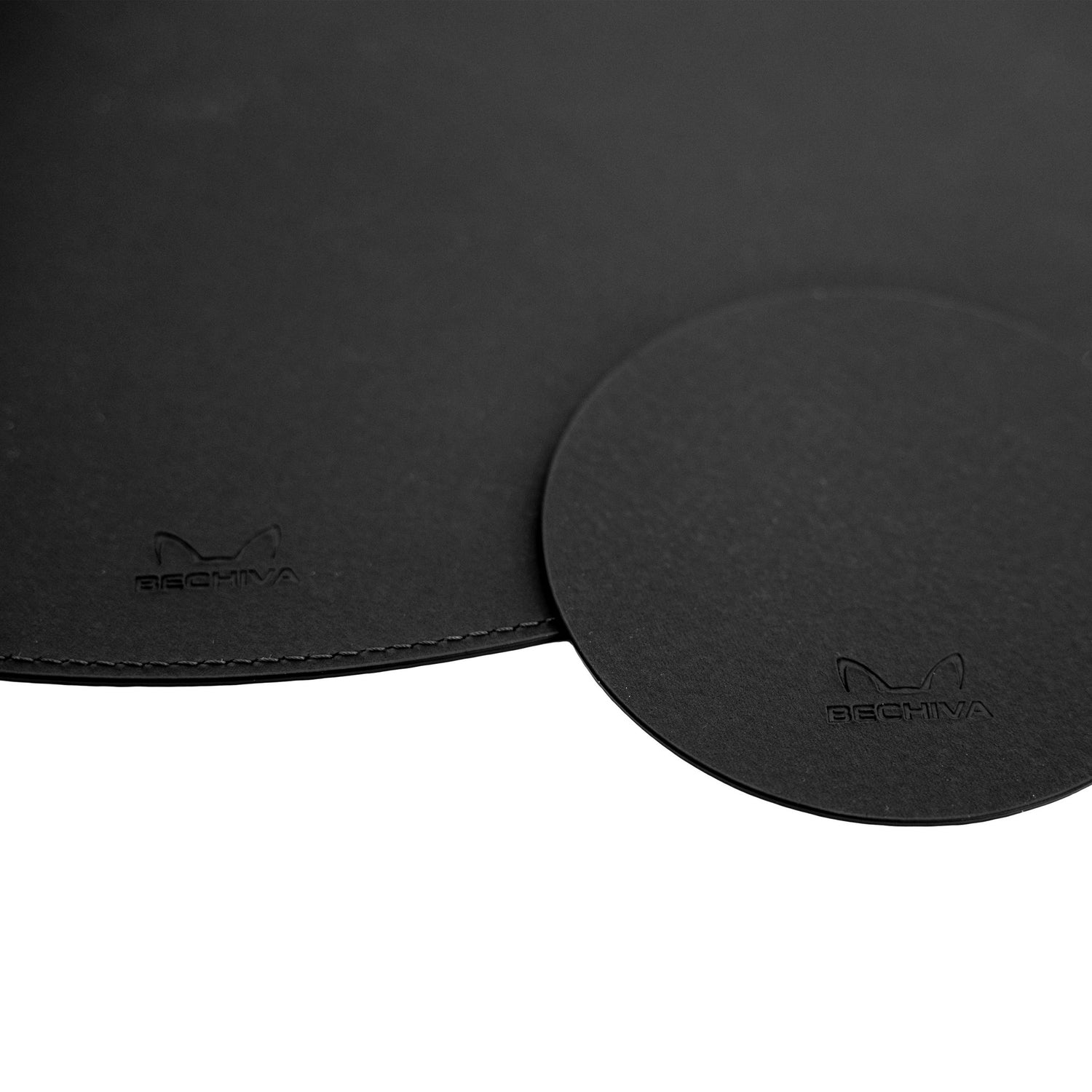Recycled Leather Round Placemats Black 38cm