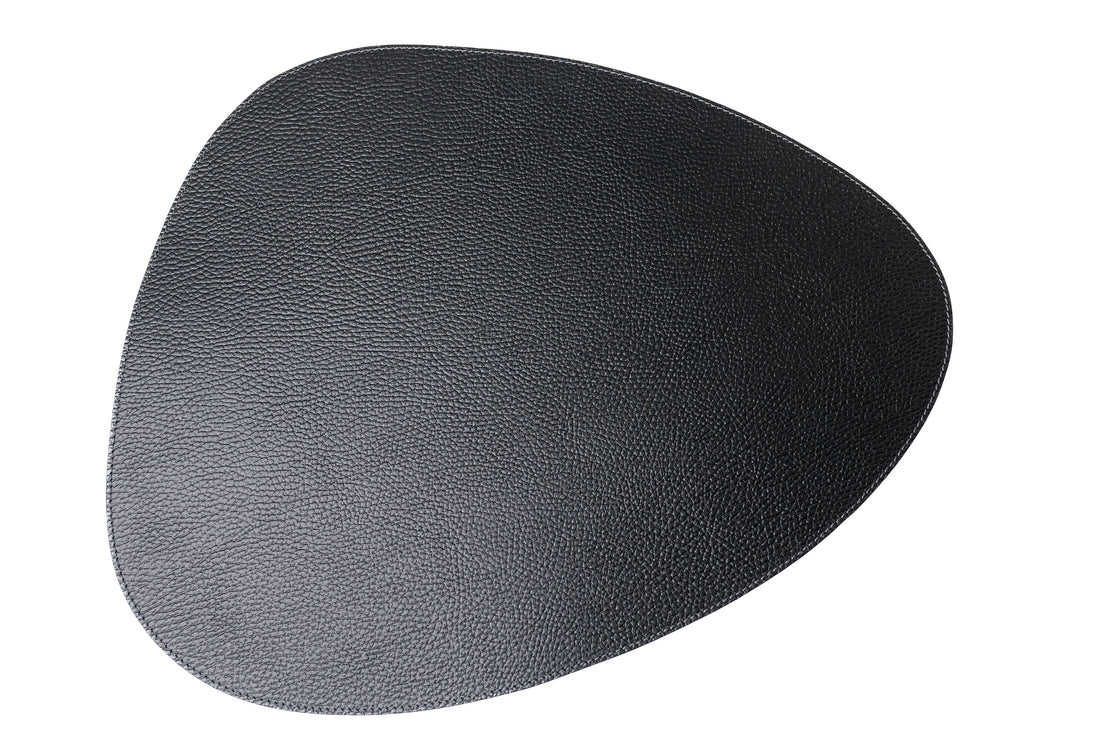 Bechiva Recycled Leather Placemat Black Drop Shape Handcrafted Table Mats Eco Friendly Durable