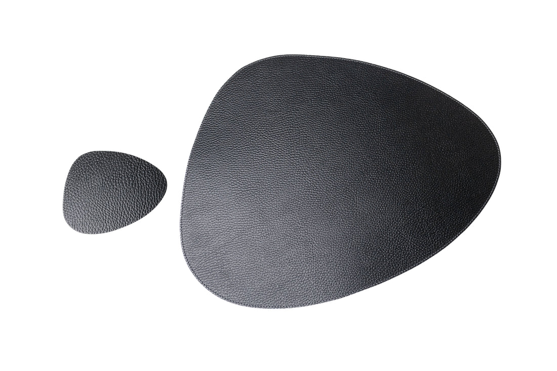 Bechiva Recycled Leather Placemat Black Drop Shape Handcrafted Table Mats Eco Friendly Durable