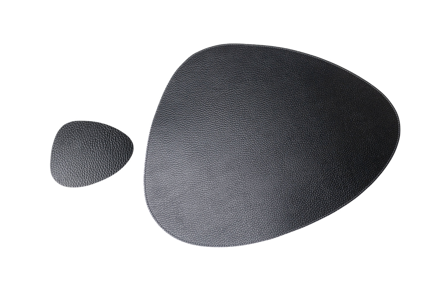 Bechiva Recycled Leather Placemat Black Drop Shape Handcrafted Table Mats Eco Friendly Durable