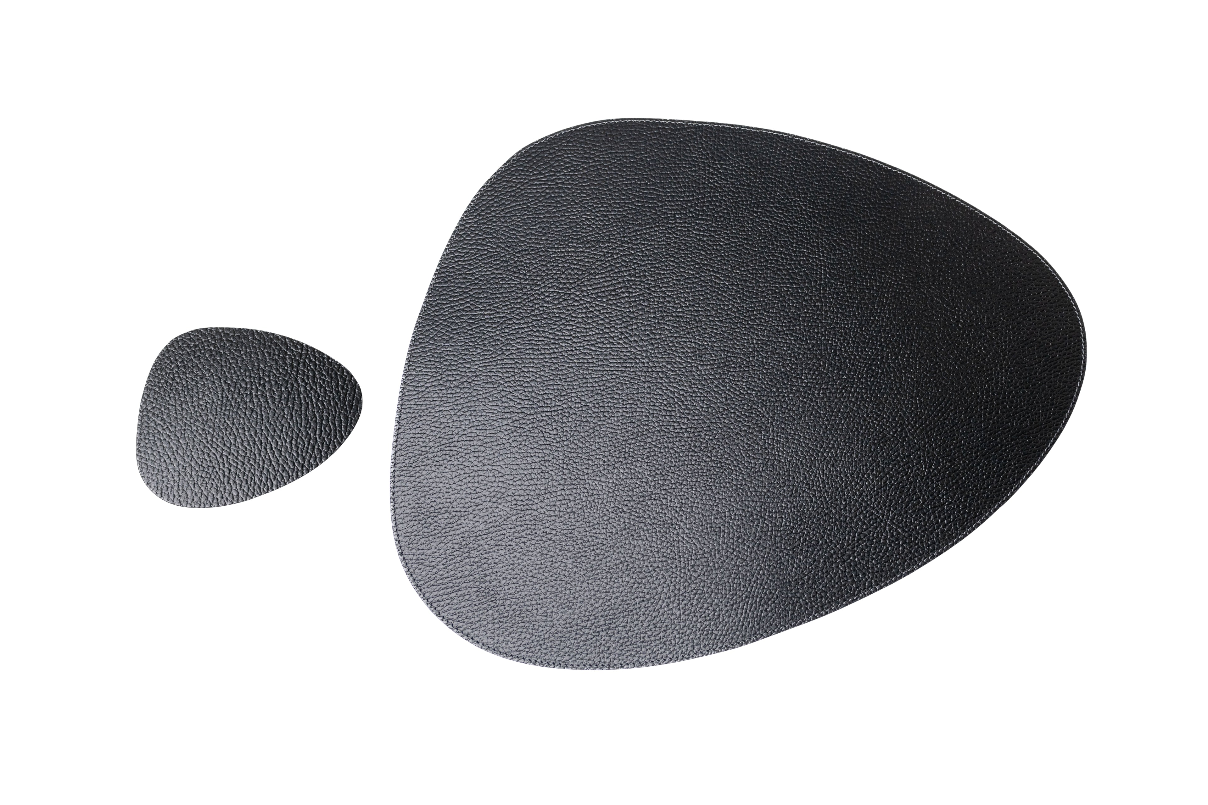Bechiva Recycled Leather Placemat Black Drop Shape Handcrafted Table Mats Eco Friendly Durable
