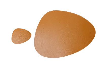 Bechiva Recycled Leather Placemats Cognac Drop Shape Handcrafted Table Mats For Eco Friendly Dining