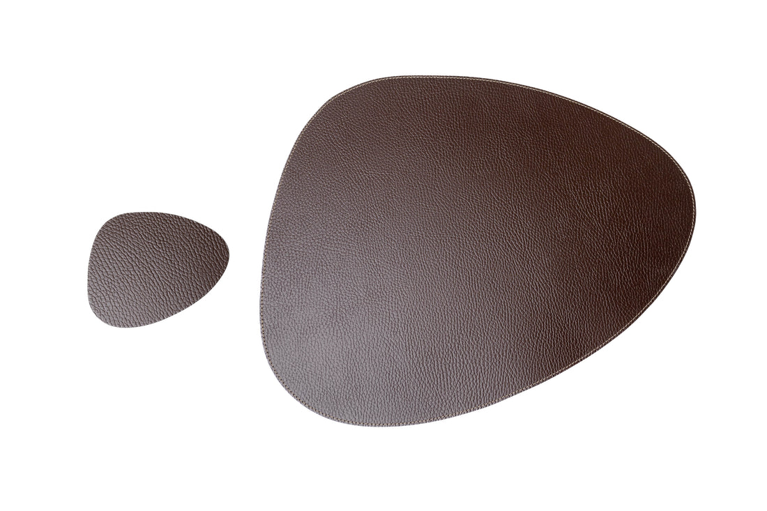 Recycled Leather Placemats Dark Brown Drop Shape Handcrafted Table Mats Eco Friendly Dining Decor
