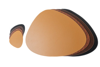 Bechiva Recycled Leather Placemat Black Drop Shape Handcrafted Table Mats Eco Friendly Durable