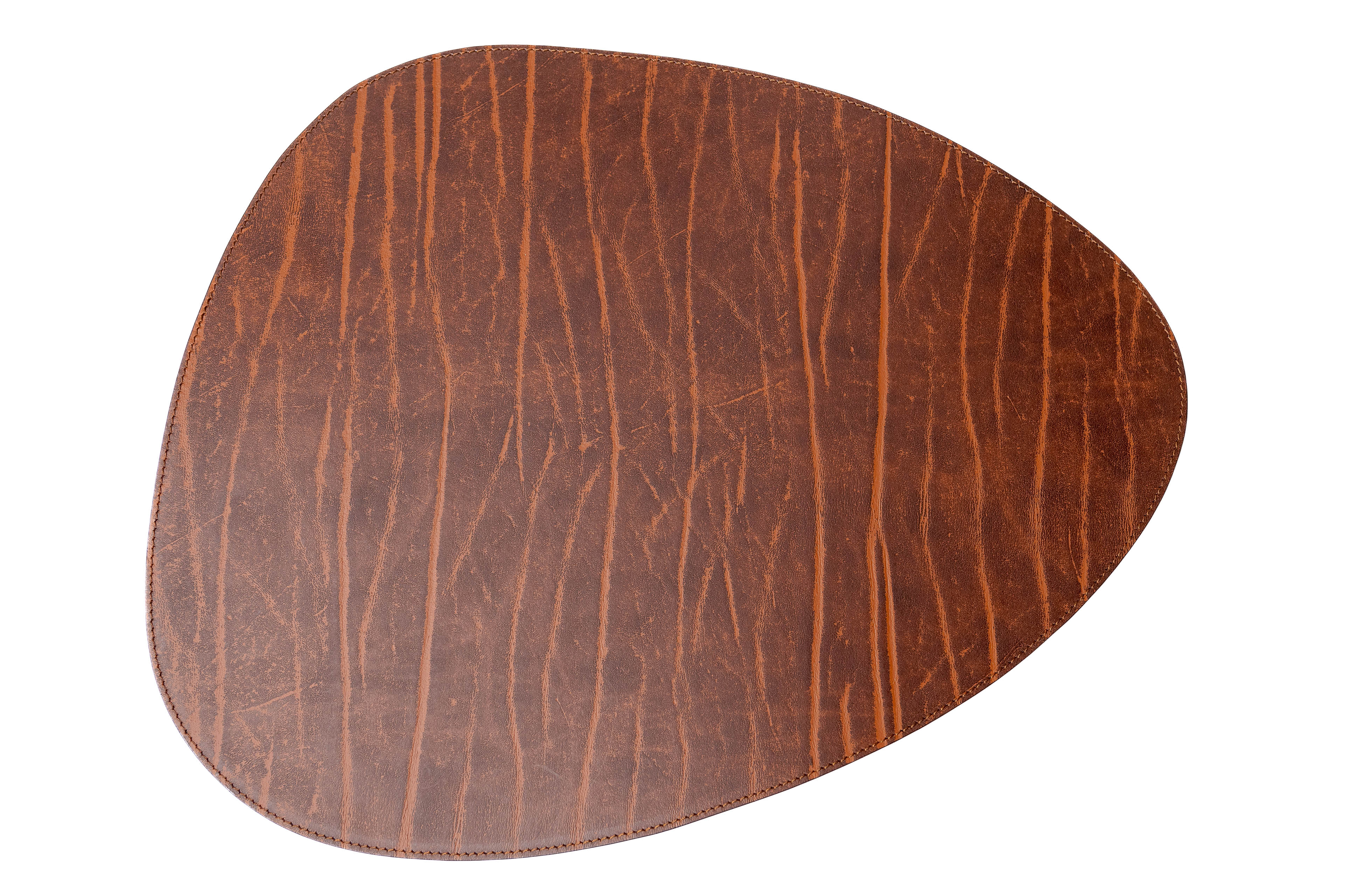 Recycled Leather Placemats Vintage Dark Brown Drop Shape Handcrafted Table Mats Eco Friendly Durable