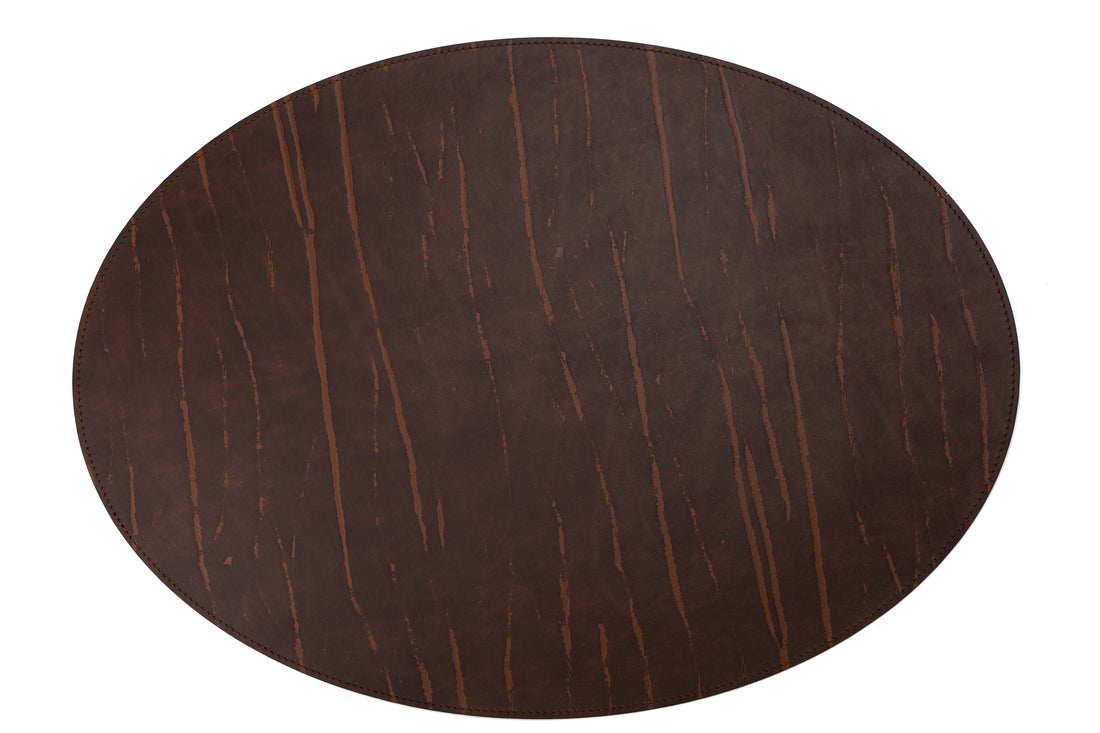 Recycled Leather Oval Placemats Vintage Dark Brown 45x33 cm Eco Friendly Handmade In Europe