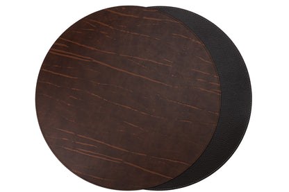 Recycled Leather Round Placemats Dark Brown 38cm And 33cm Handcrafted In Small Workshop Eco Friendly