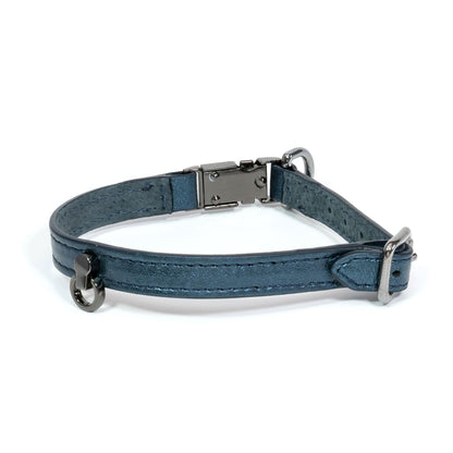 Leather Dog Collar Tino Blue - Bechiva