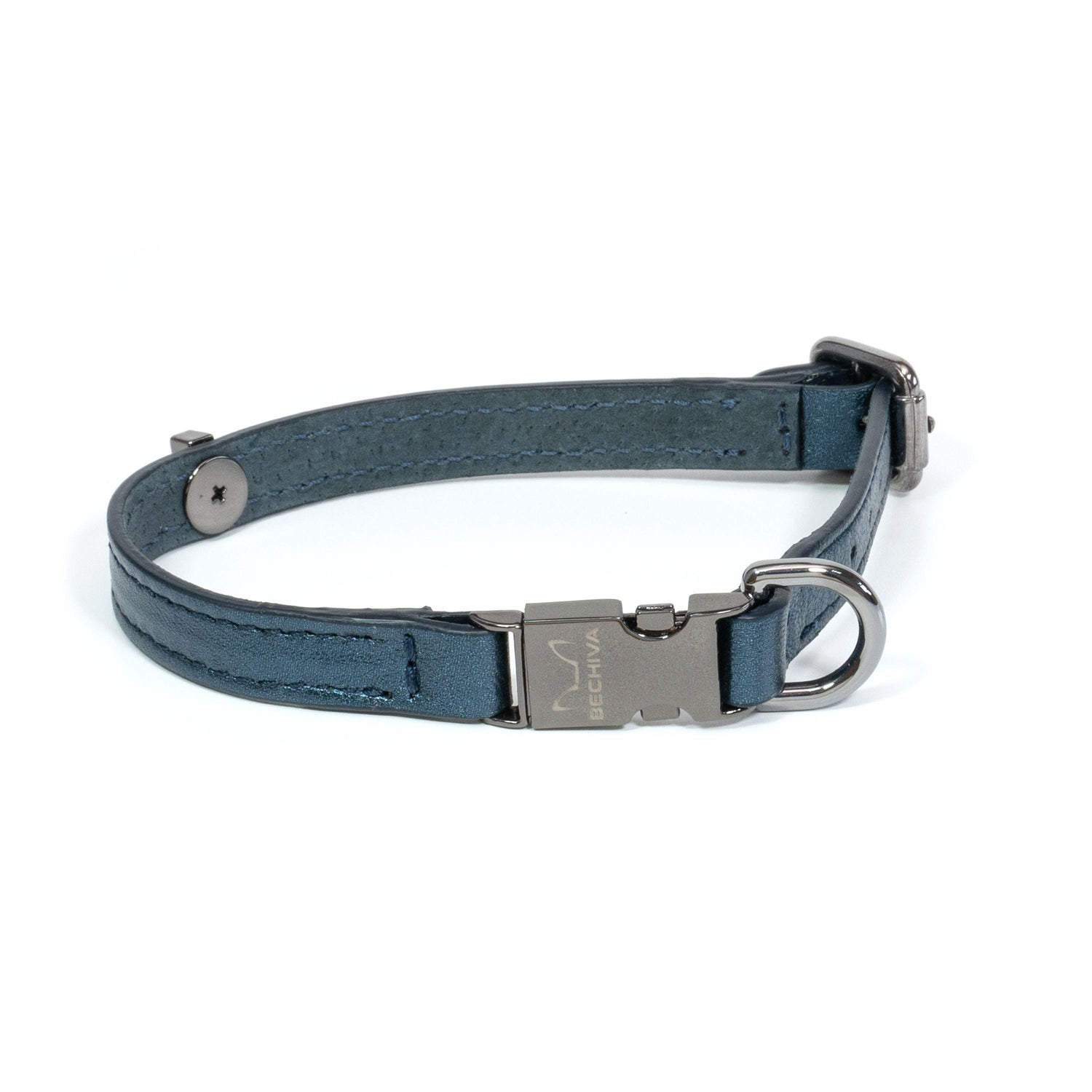 Leather Dog Collar Tino Blue - Bechiva
