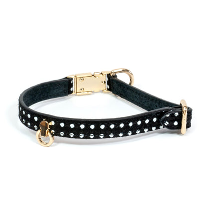 Leather Dog Collar Cherry Black Pots - Bechiva