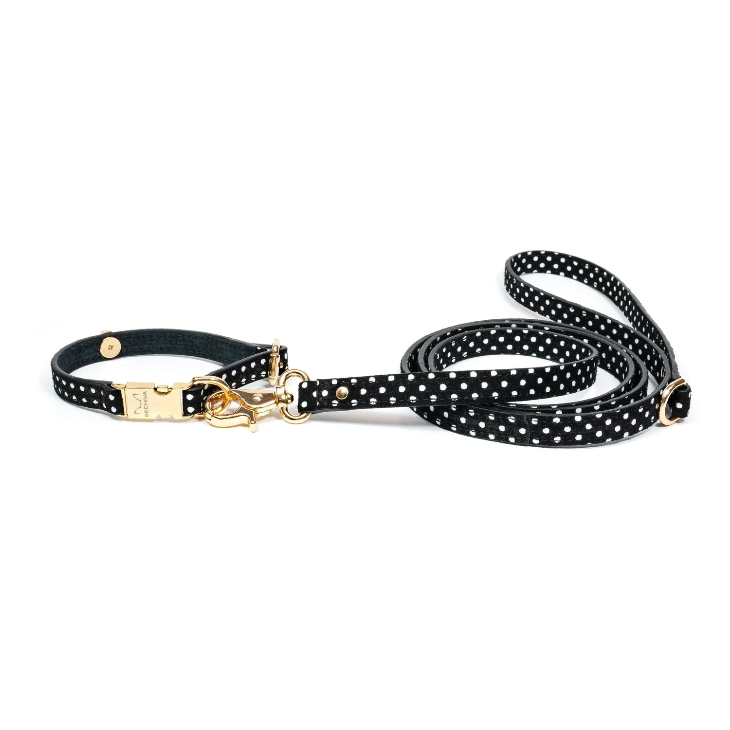 Leather Dog Collar Cherry Black Pots - Bechiva