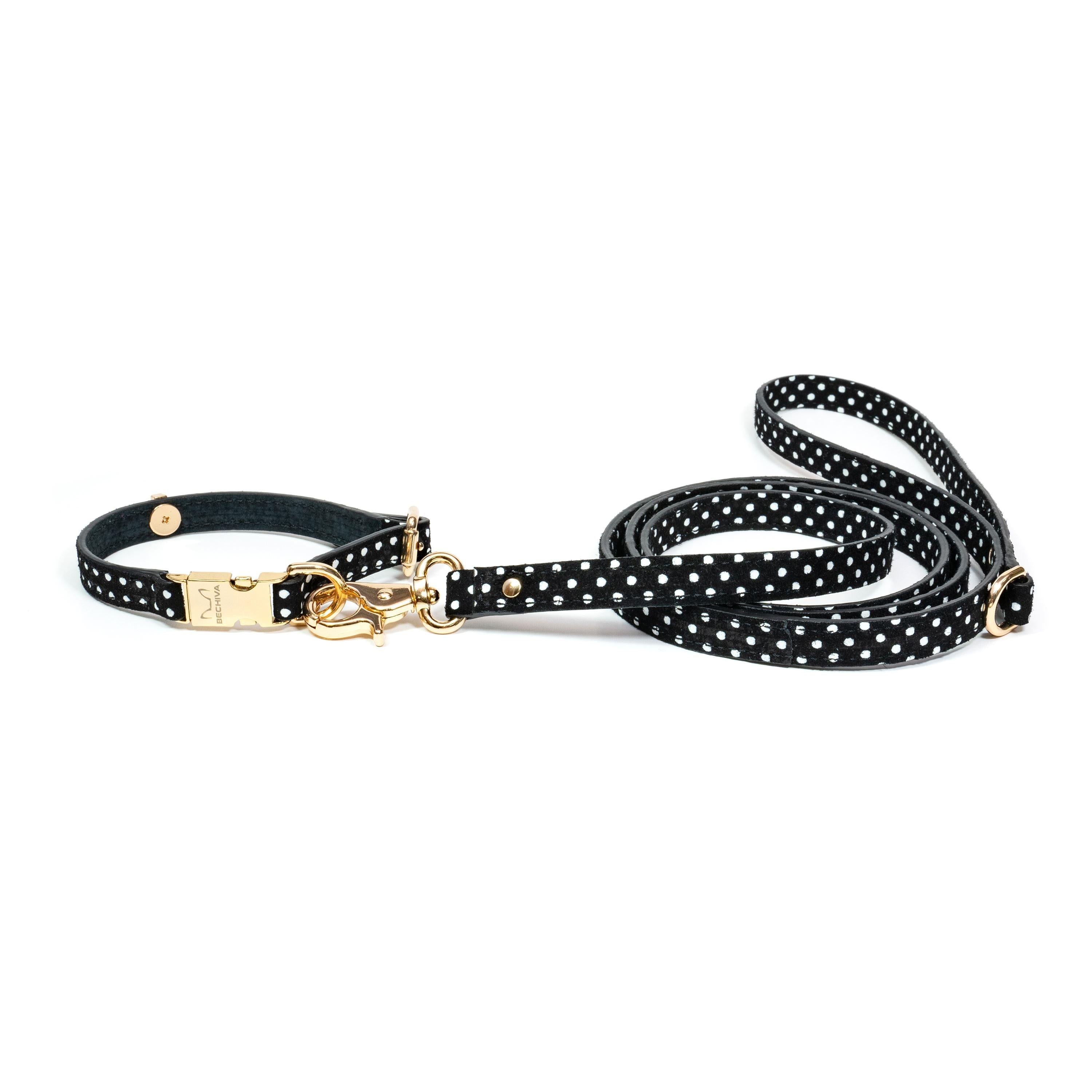 Leather Dog Collar Cherry Black Pots - Bechiva