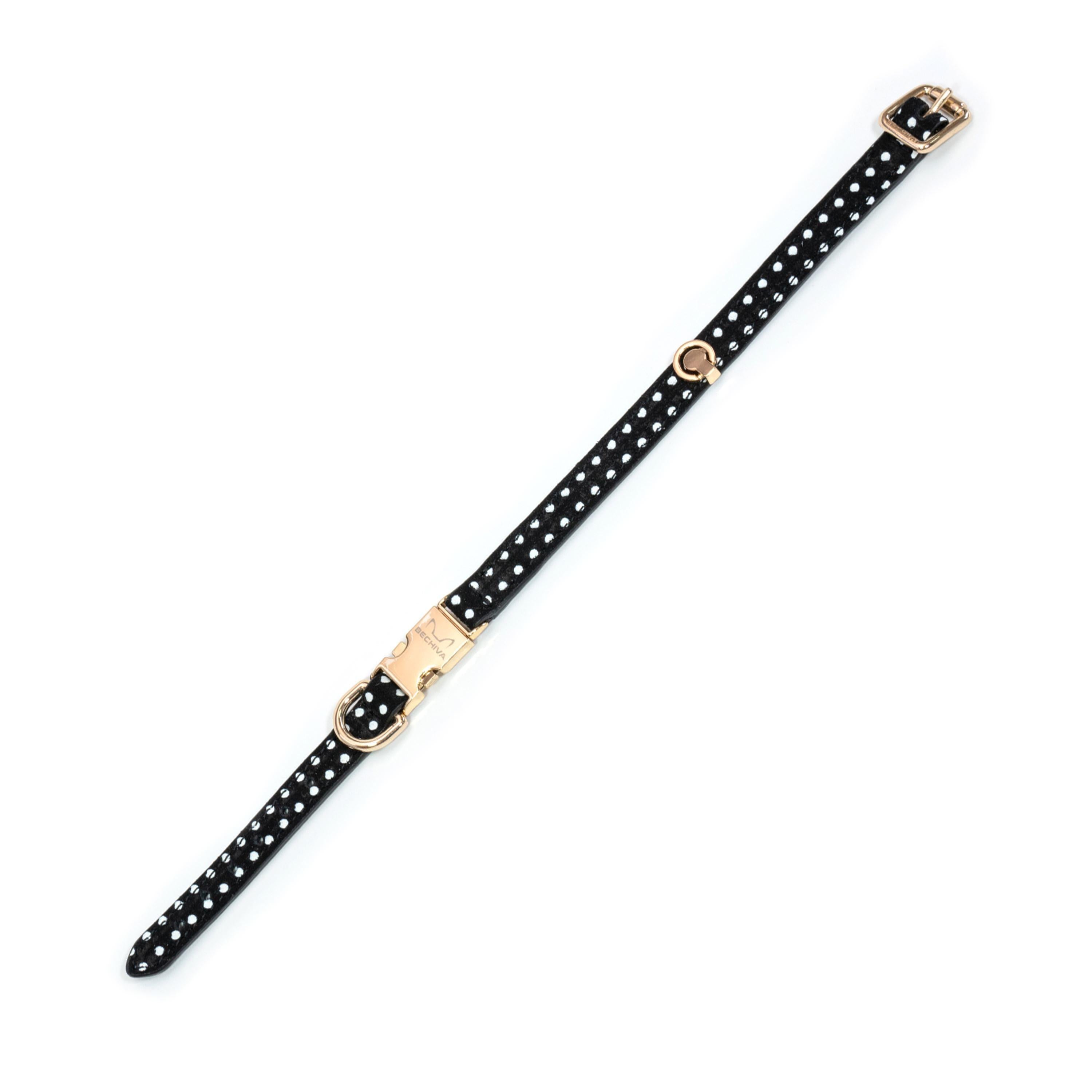Leather Dog Collar Cherry Black Pots - Bechiva