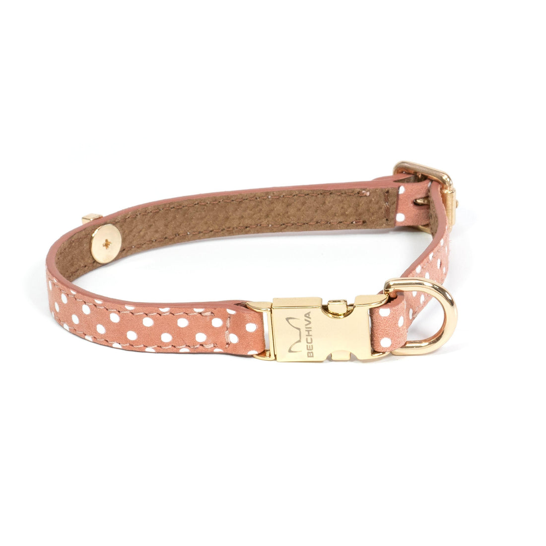 Leather Dog Collar Cherry Salmon Pots - Bechiva