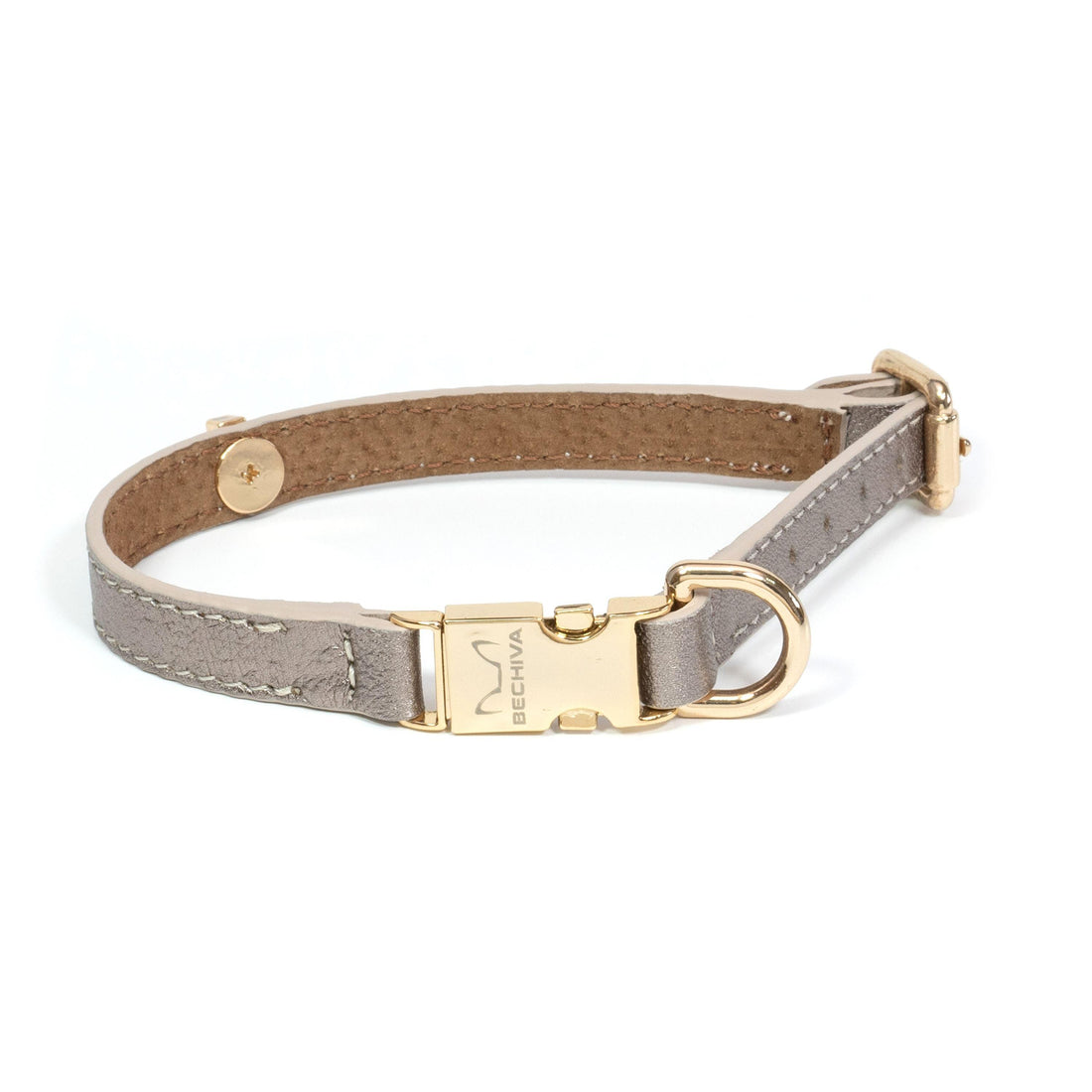 Leather Dog Collar Tino Gold - Bechiva