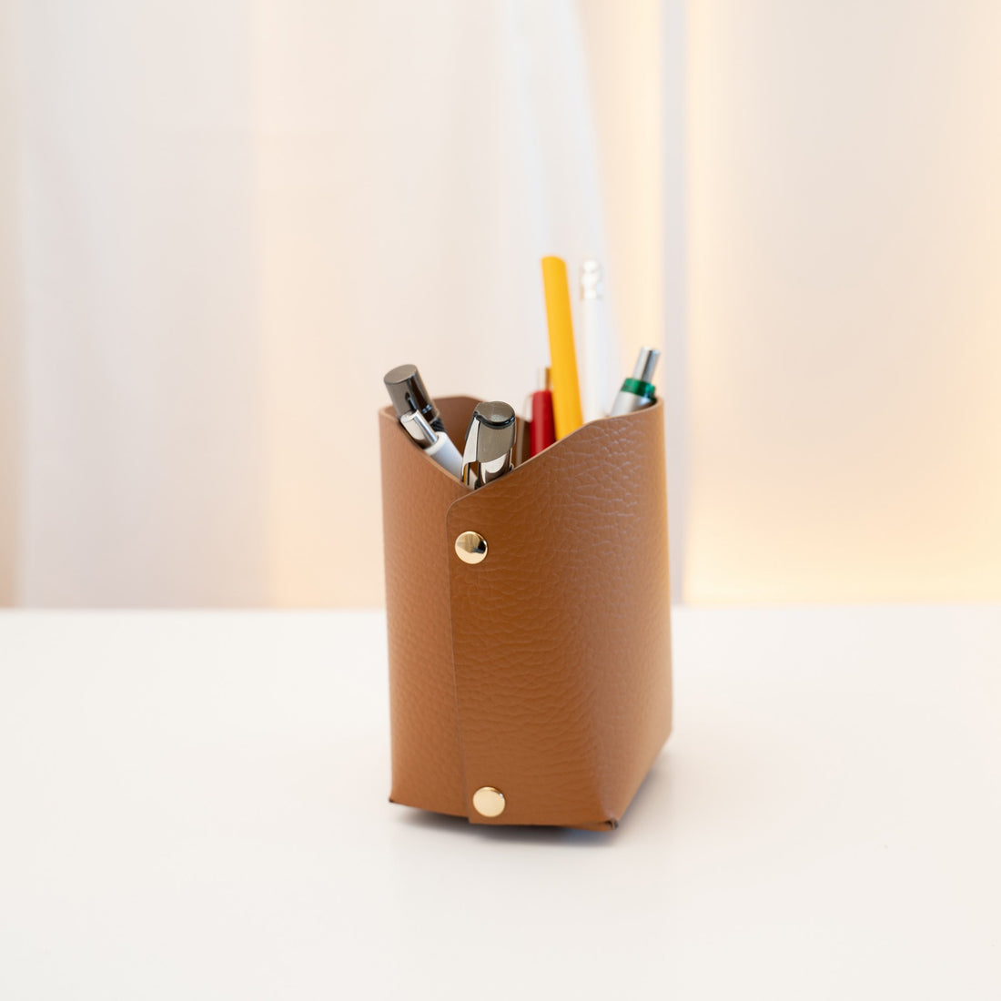 Recycled Leather Pen Pot Cognac