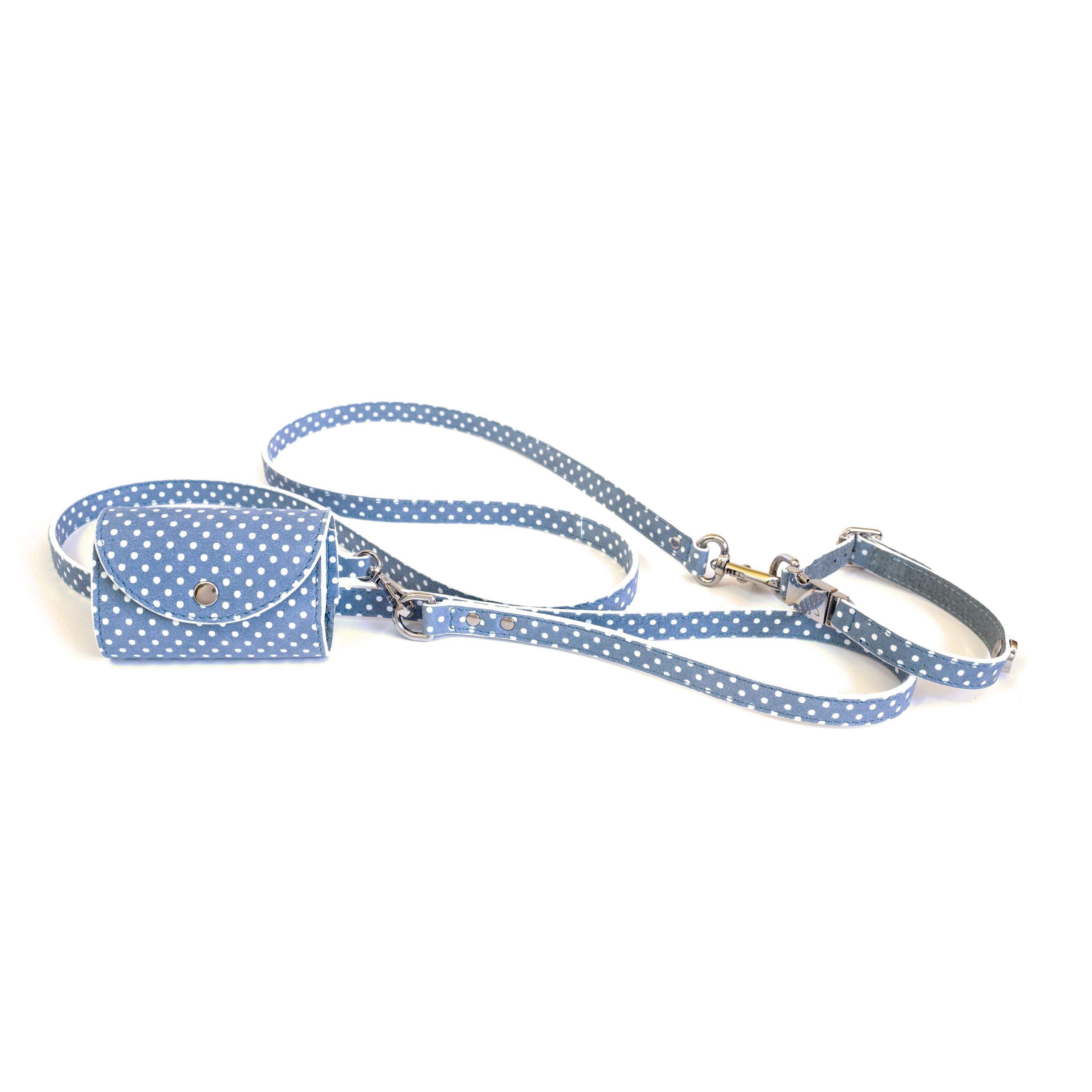 Leather Dog Collar Cherry Blue Pots - Bechiva