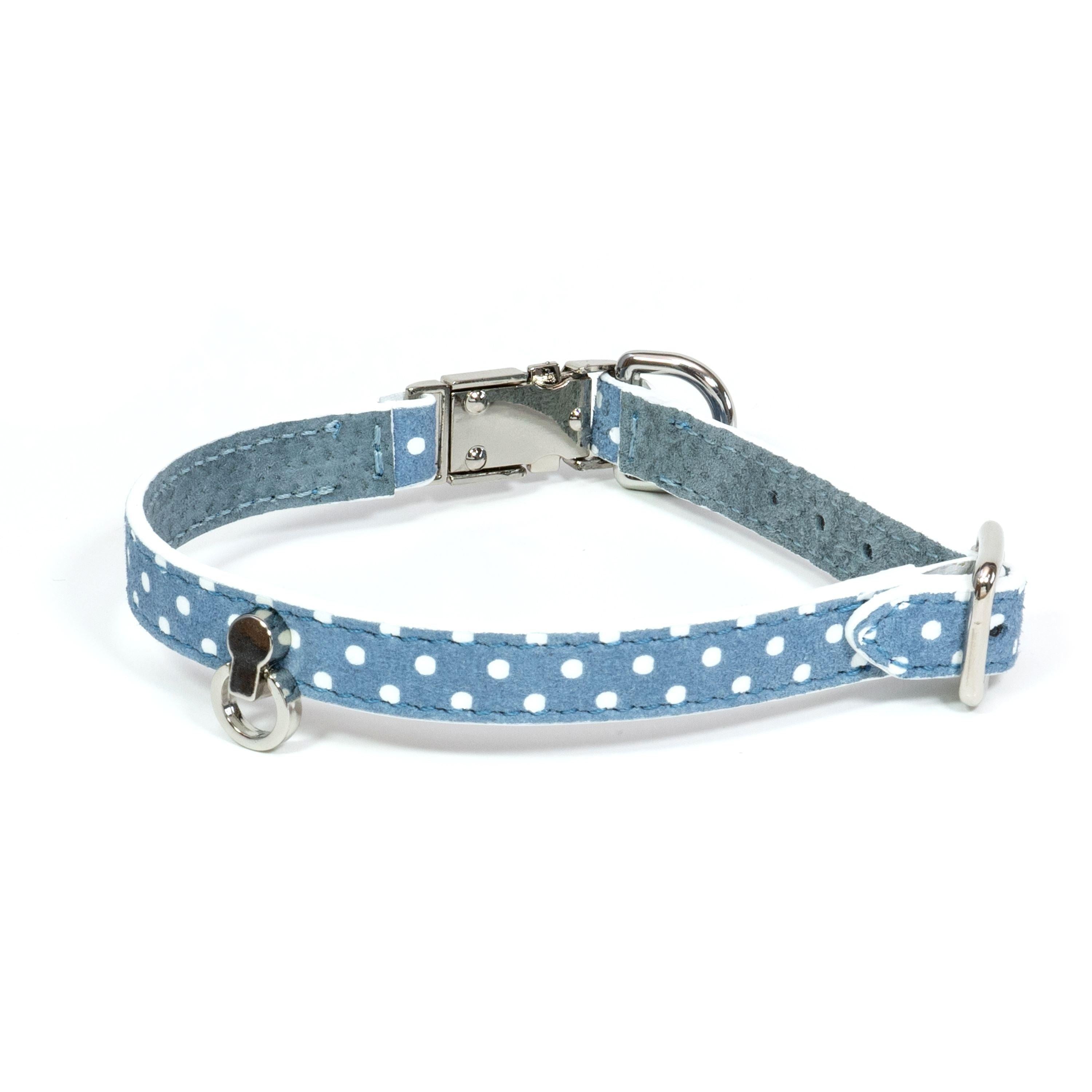 Leather Dog Collar Cherry Blue Pots - Bechiva