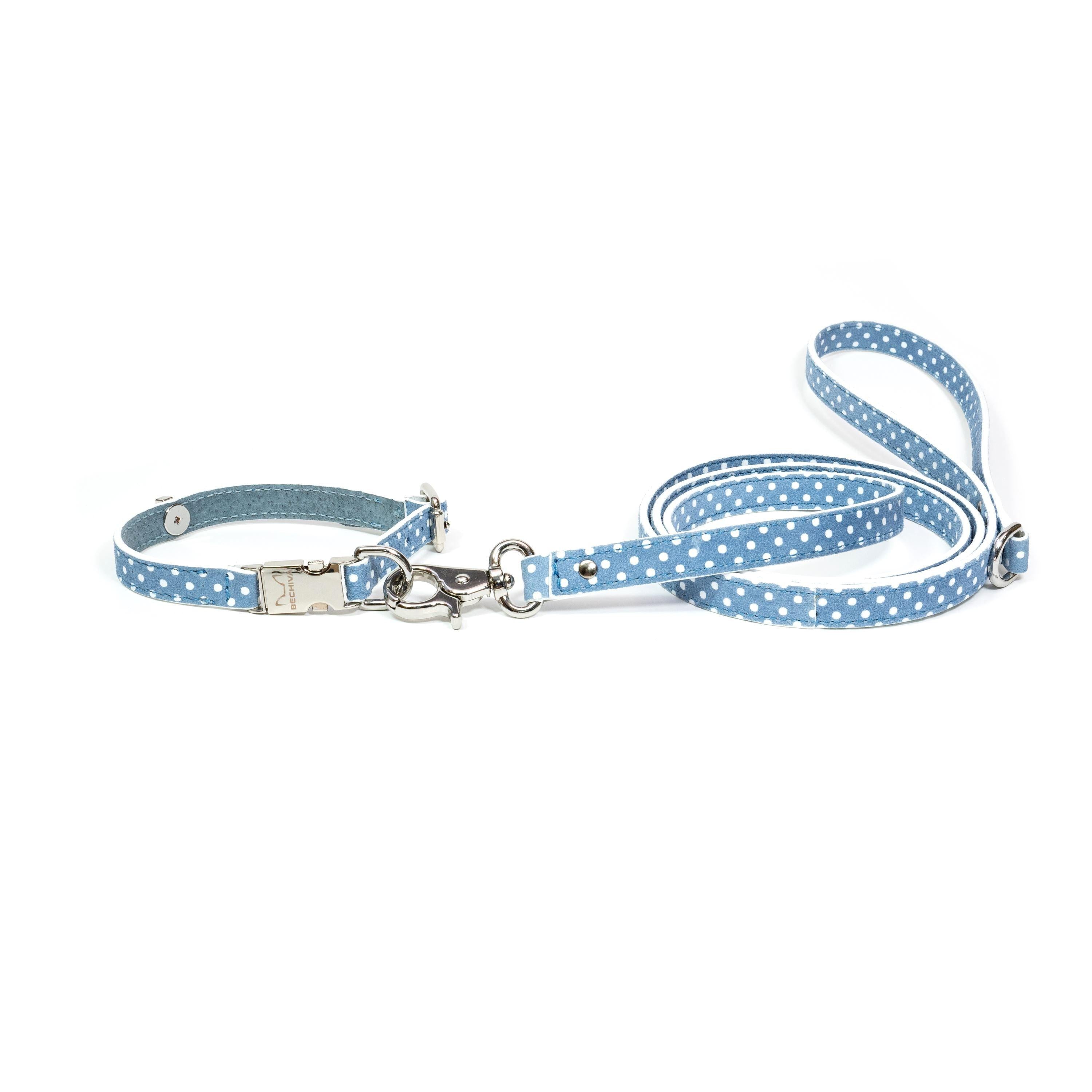 Leather Dog Leash Cherry Blue Pots - Bechiva