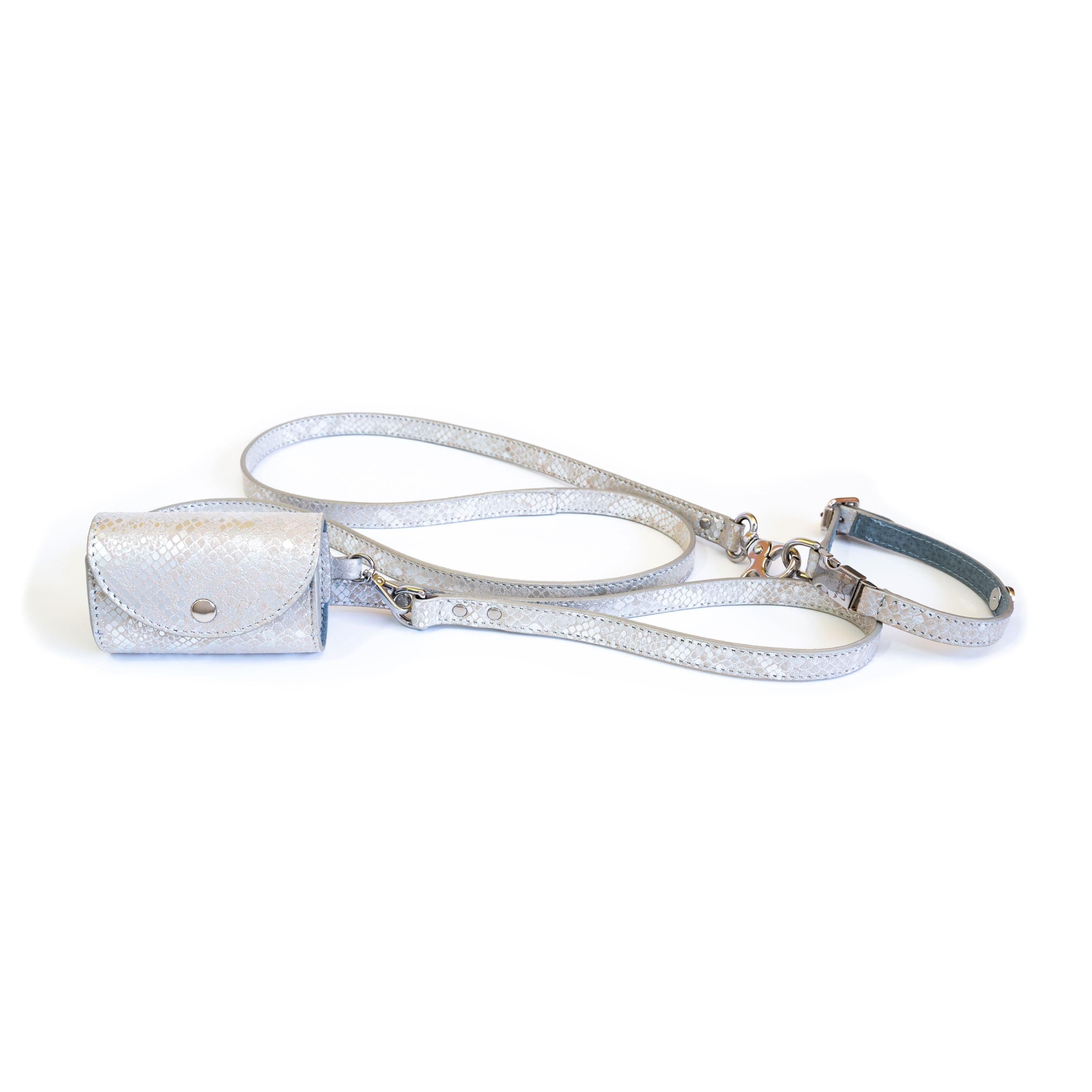 Leather Dog Collar Luna Python Silver - Bechiva